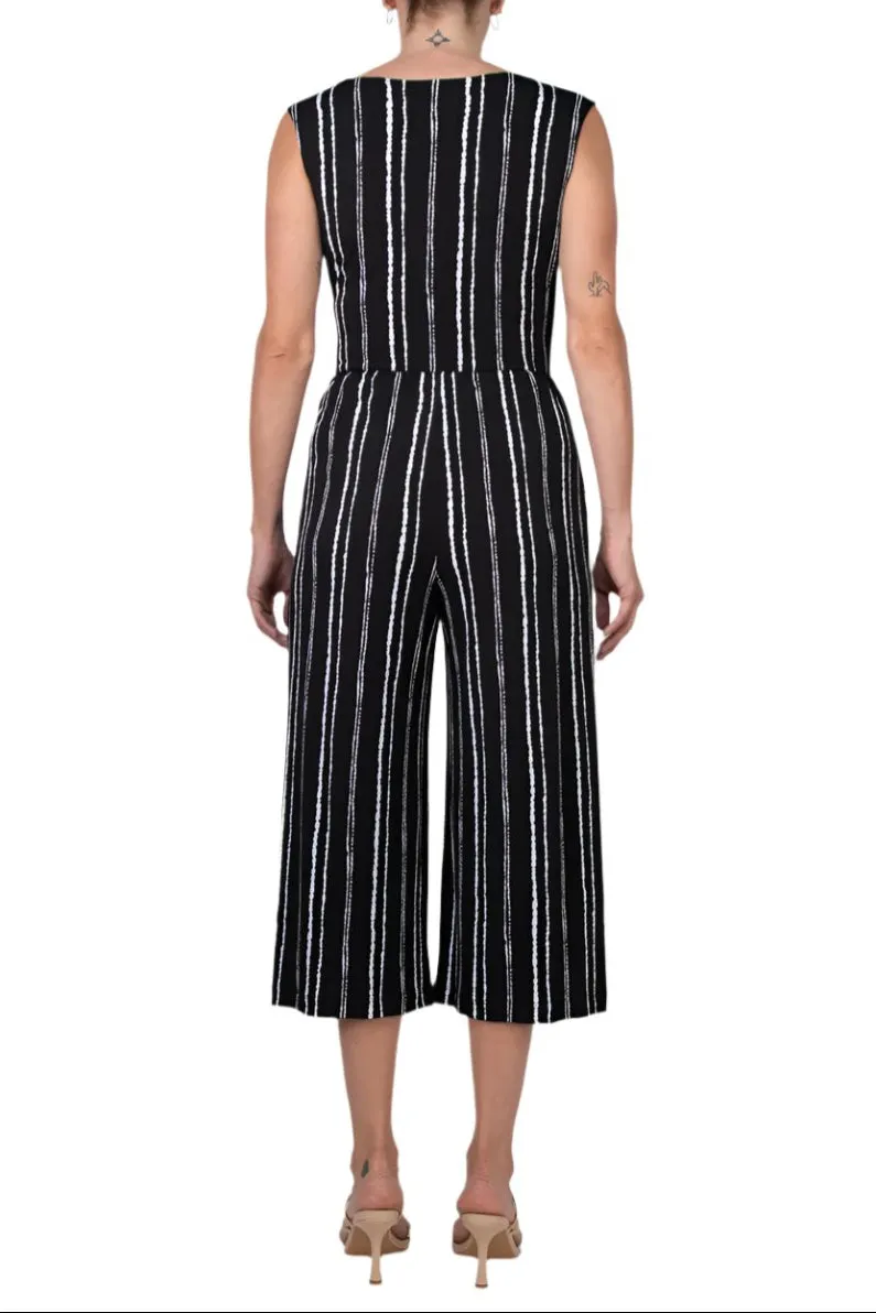 Connected Apparel Surplice Neck Sleeveless Faux Tie Side Jersey Jumpsuit