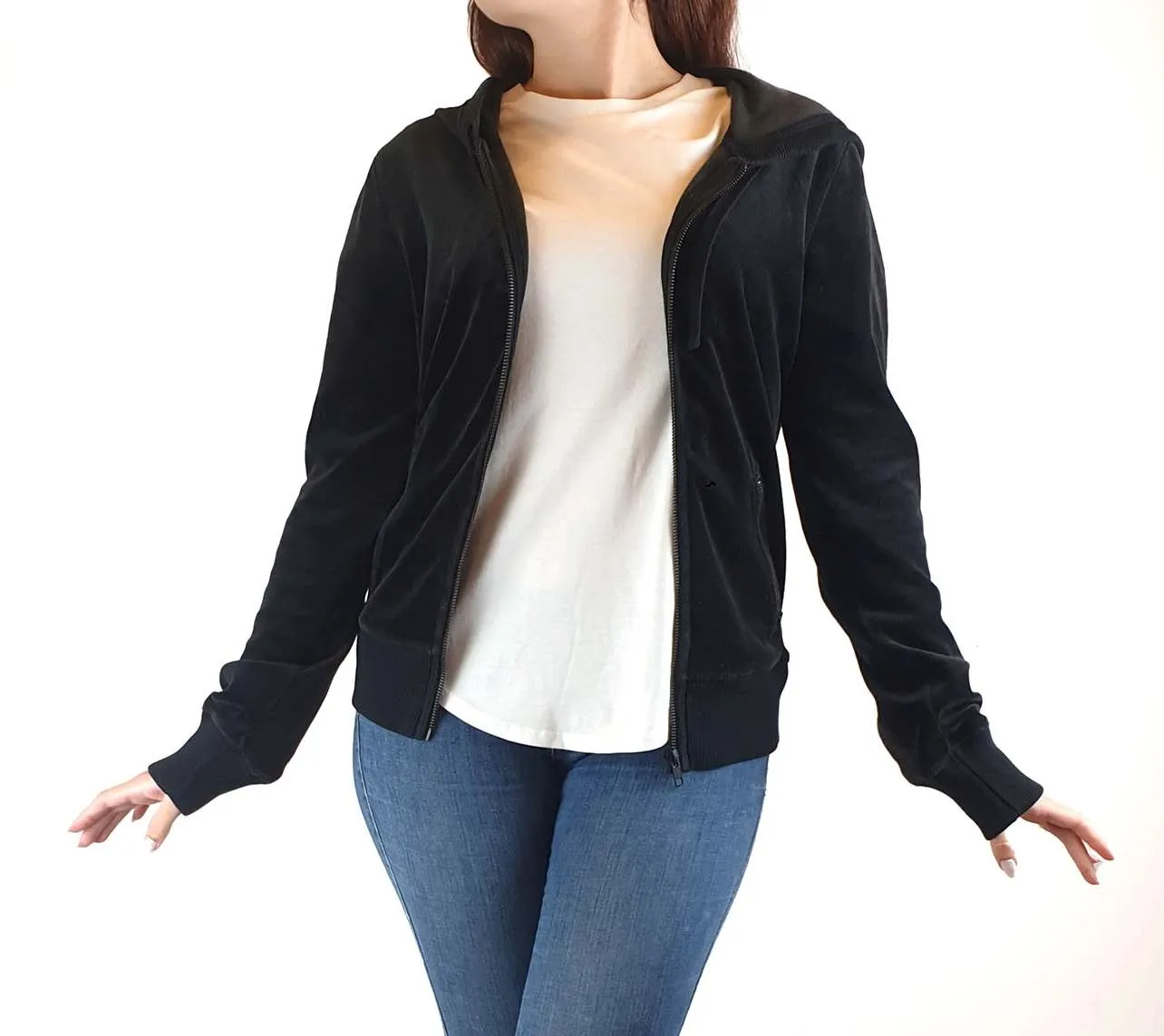 Country Road velvet hodded top size S / AU10