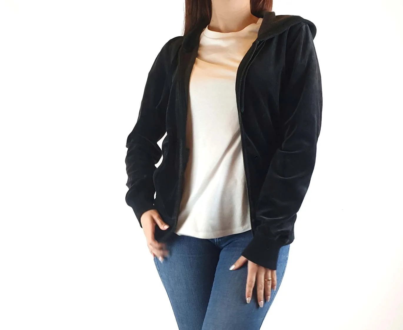 Country Road velvet hodded top size S / AU10