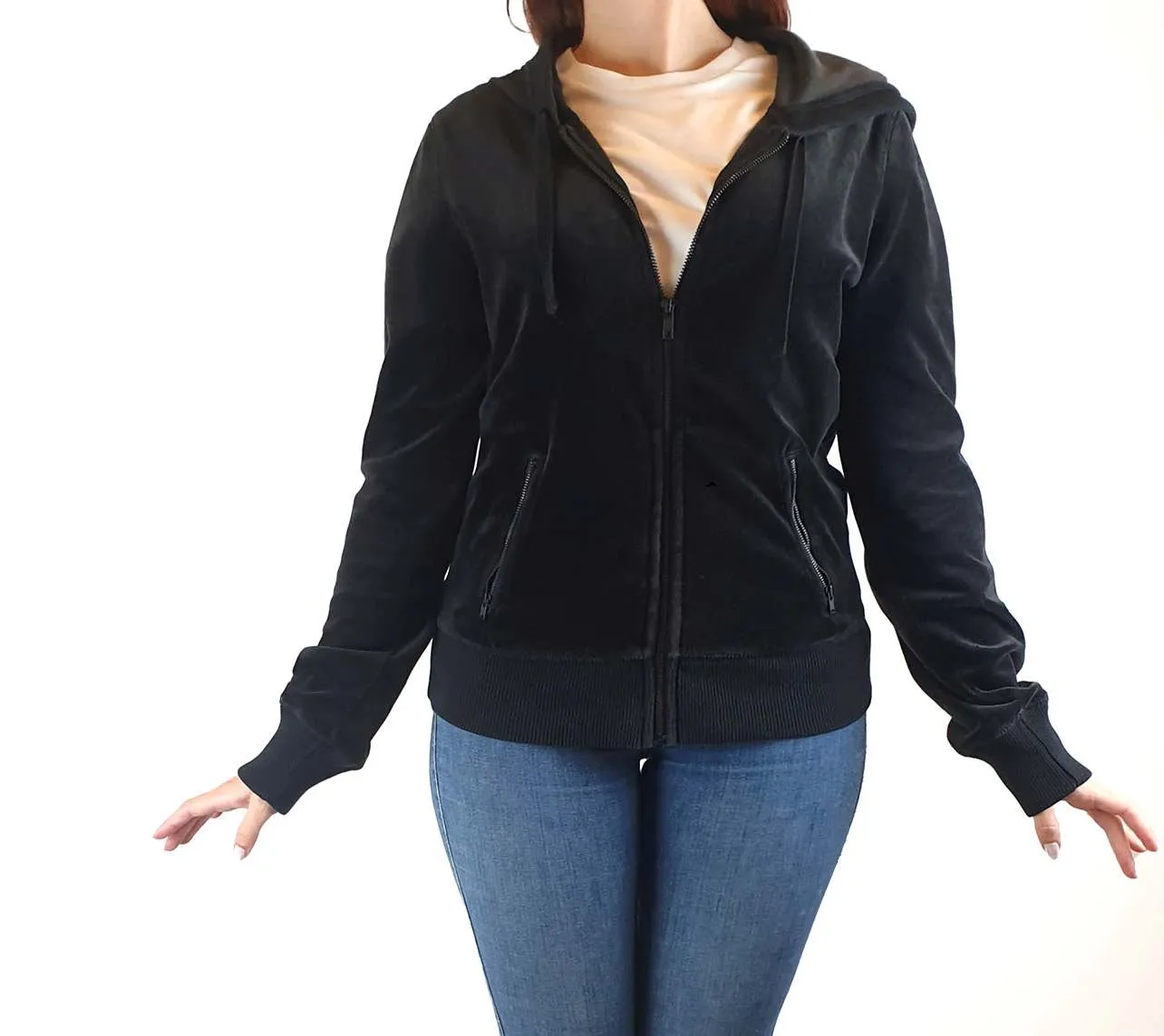 Country Road velvet hodded top size S / AU10