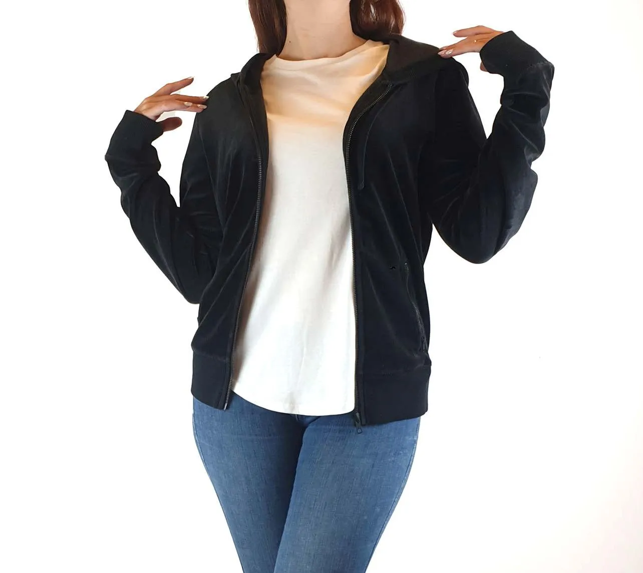 Country Road velvet hodded top size S / AU10