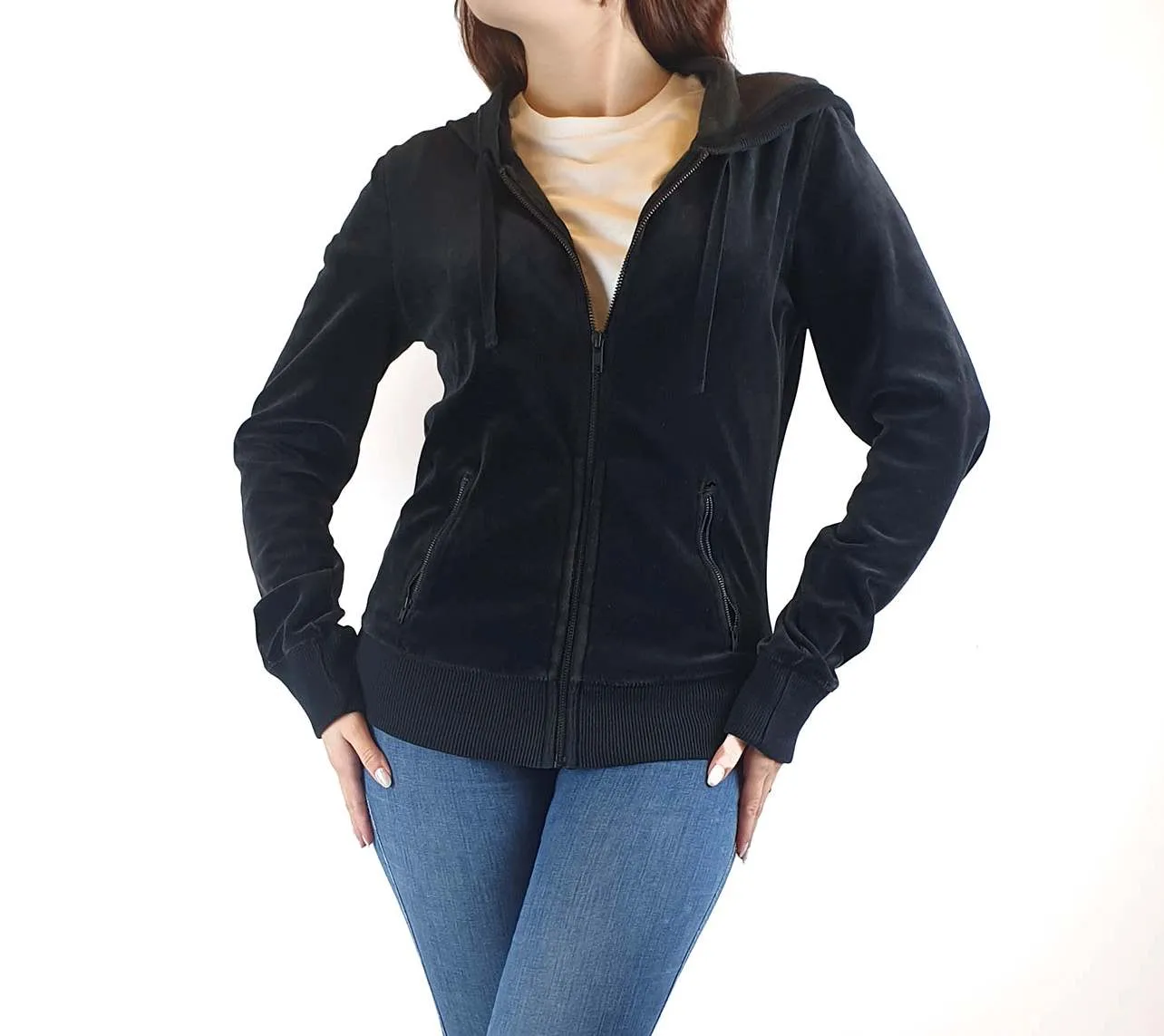 Country Road velvet hodded top size S / AU10