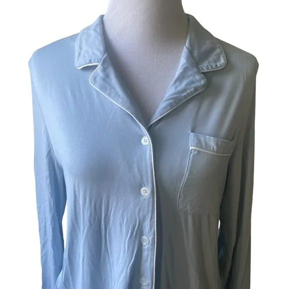 Cozy Earth Bamboo Pajama Top Long Sleeve Light Blue Size Small