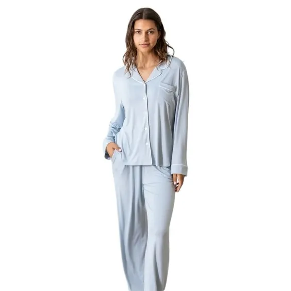 Cozy Earth Bamboo Pajama Top Long Sleeve Light Blue Size Small