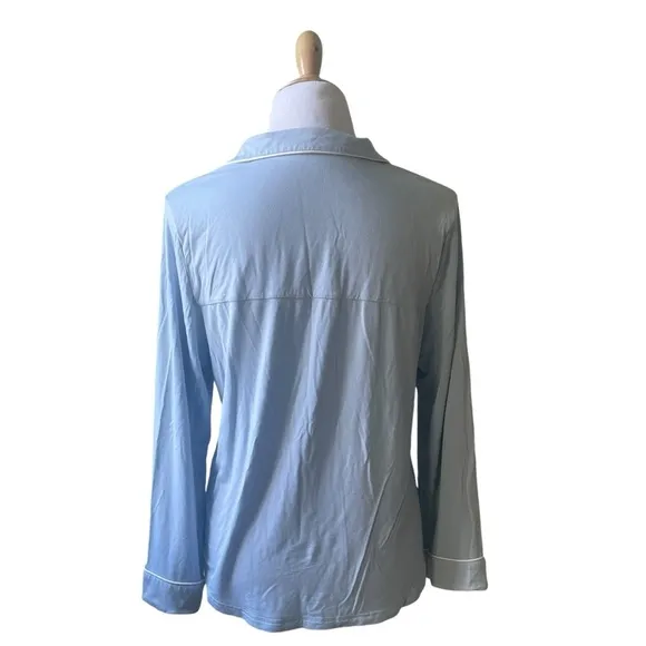 Cozy Earth Bamboo Pajama Top Long Sleeve Light Blue Size Small