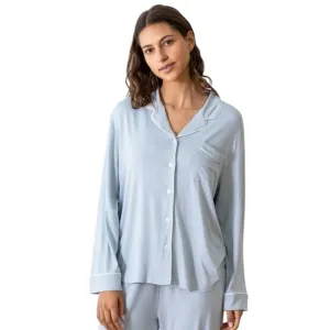 Cozy Earth Bamboo Pajama Top Long Sleeve Light Blue Size Small
