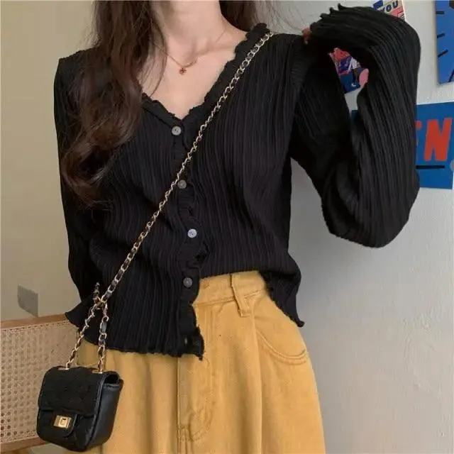 Cute Short Sweater Women V-Neck Knitted Cardigan Fashionable Single Breasted Women Elasticity Cropped Cardigan Sweater for Female