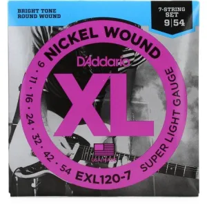D'Addario Electric Guitar 7-String Set, Nickel Wound 0.09 - 0.54 Super Light Gauge