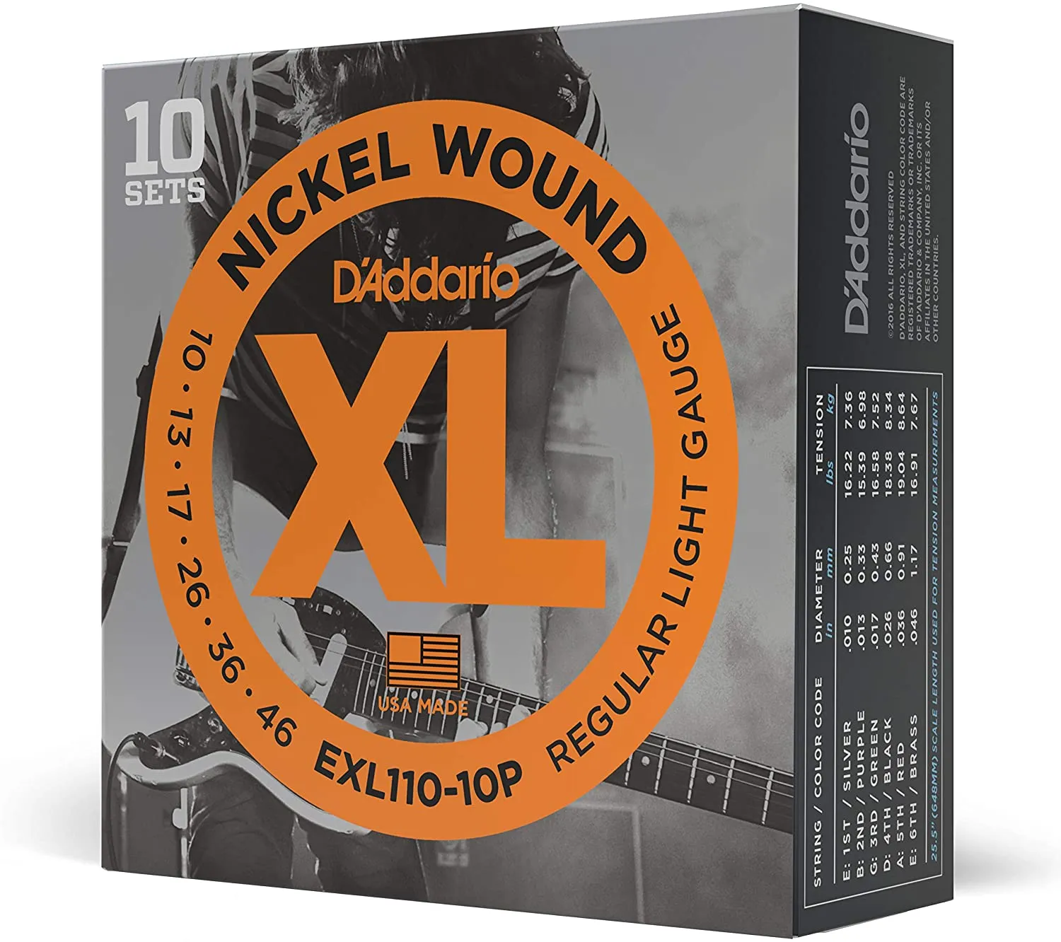 D'Addario EXL110 Nickel Wound Electric Guitar Strings, Regular Light, 10-46