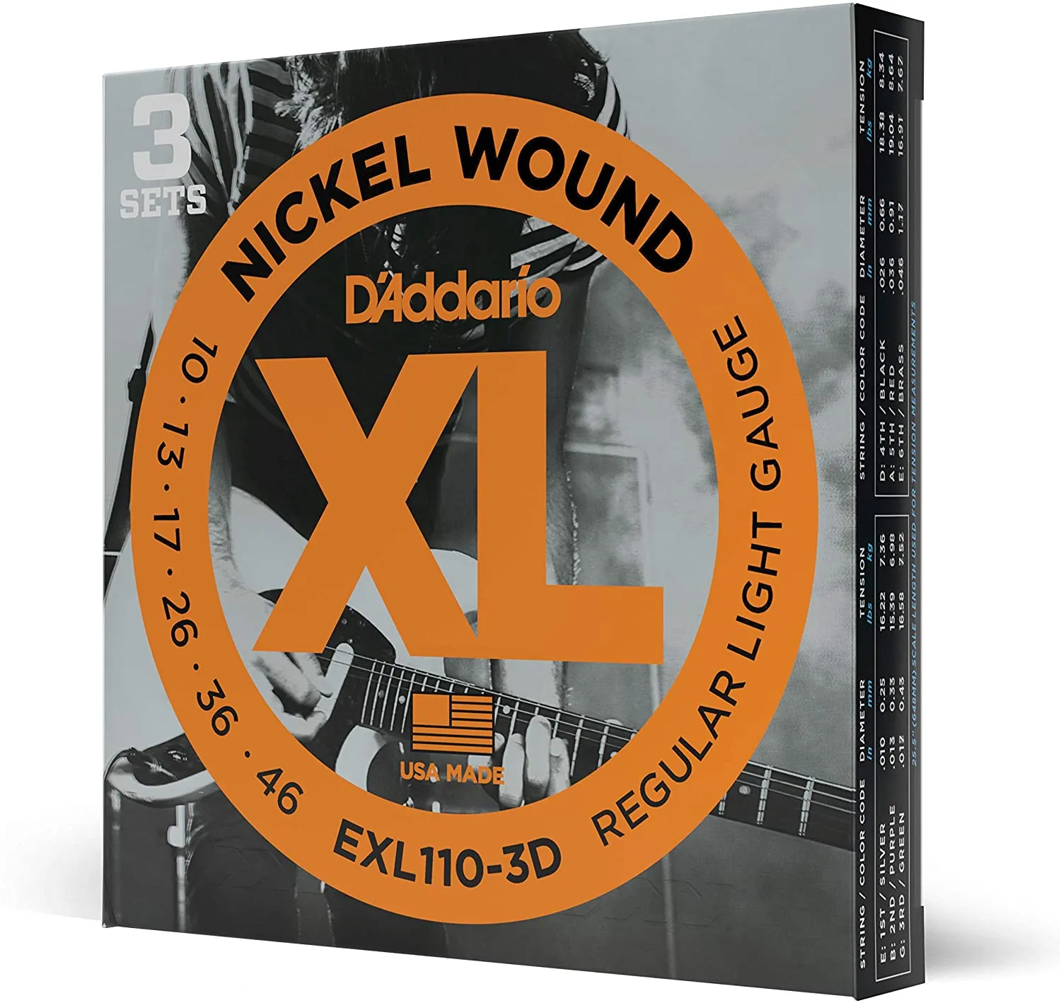 D'Addario EXL110 Nickel Wound Electric Guitar Strings, Regular Light, 10-46