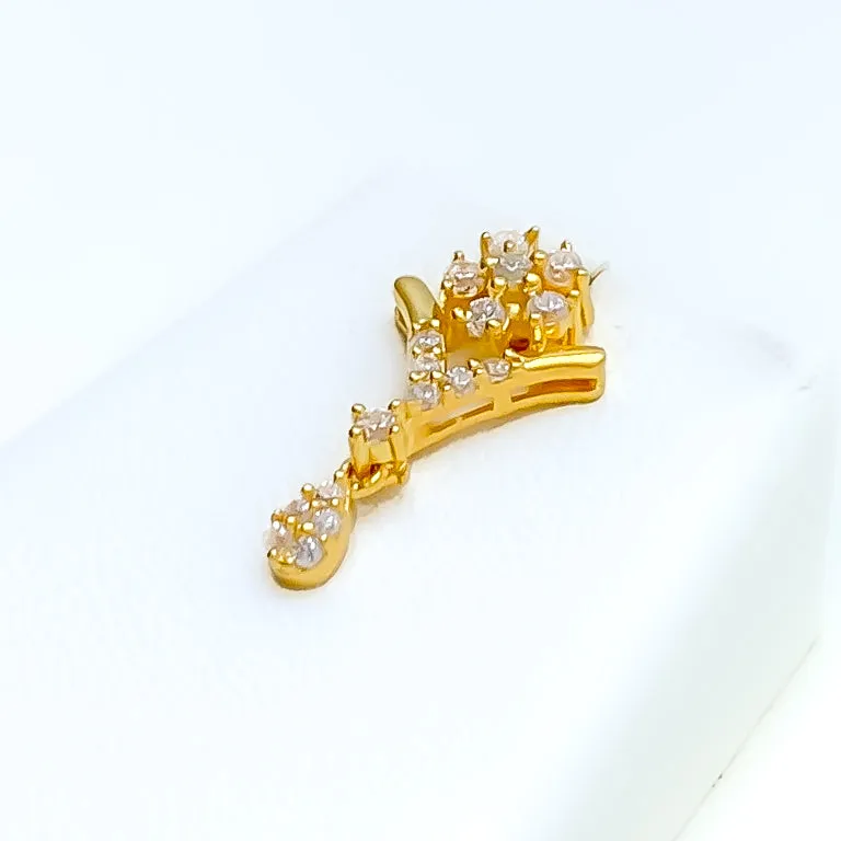 Dainty Delicate Floral Drop 22k Gold CZ Necklace Set