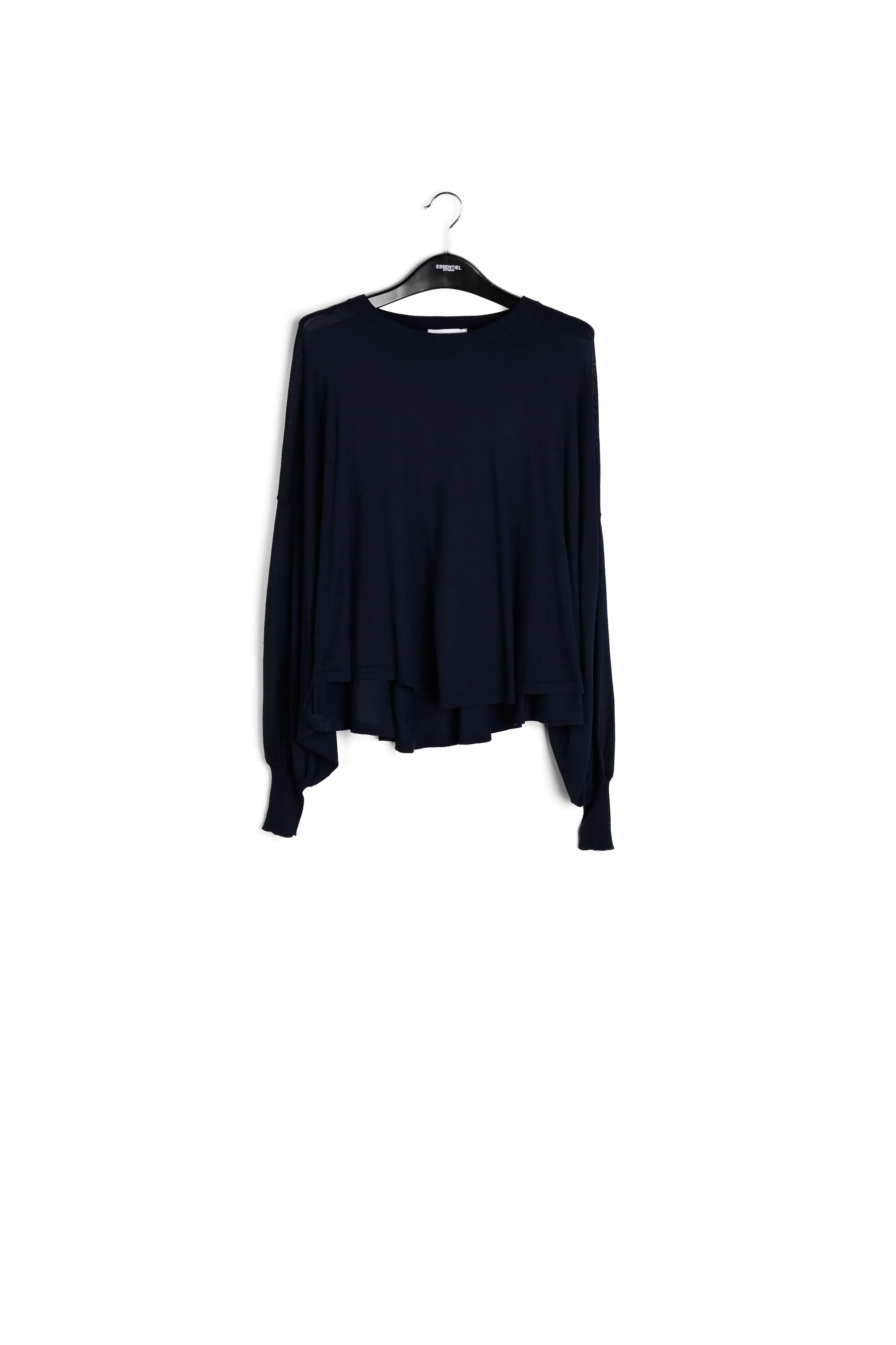 Dark blue cotton-blend sweater with cape effect