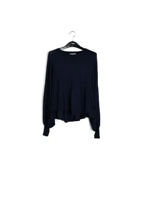 Dark blue cotton-blend sweater with cape effect