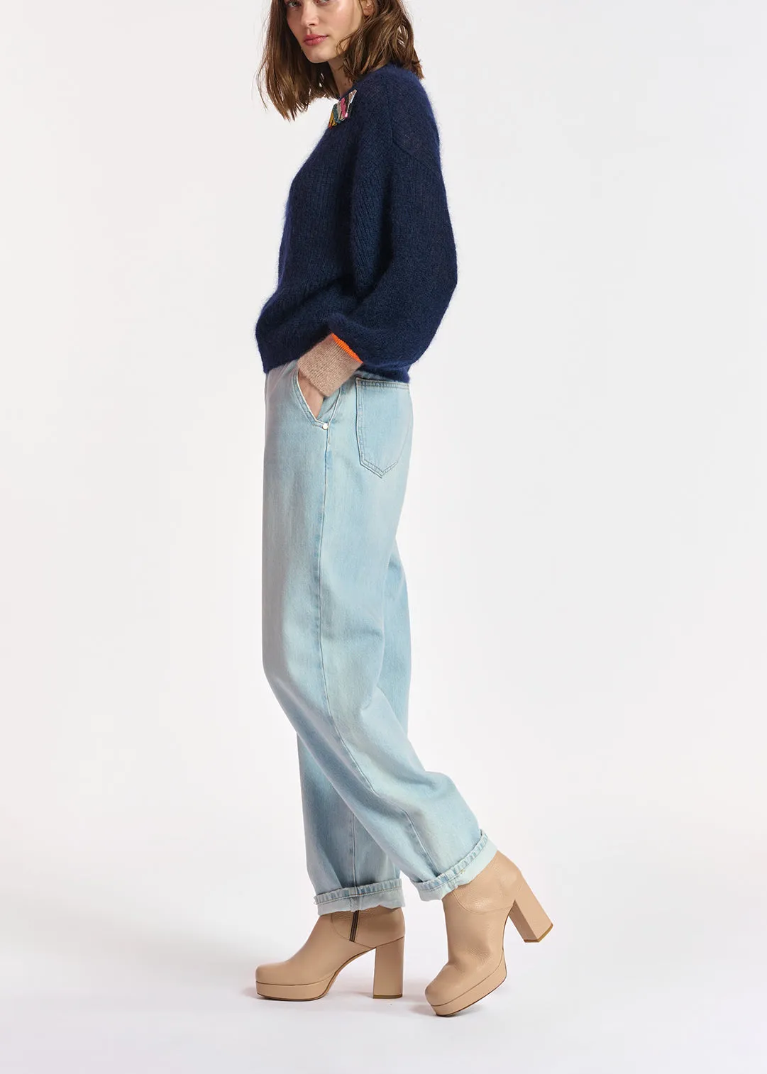 Dark blue mohair-blend knit