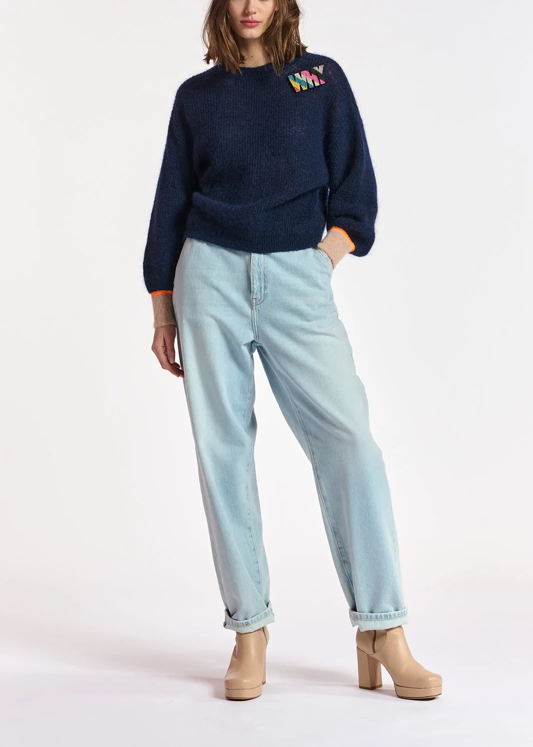Dark blue mohair-blend knit