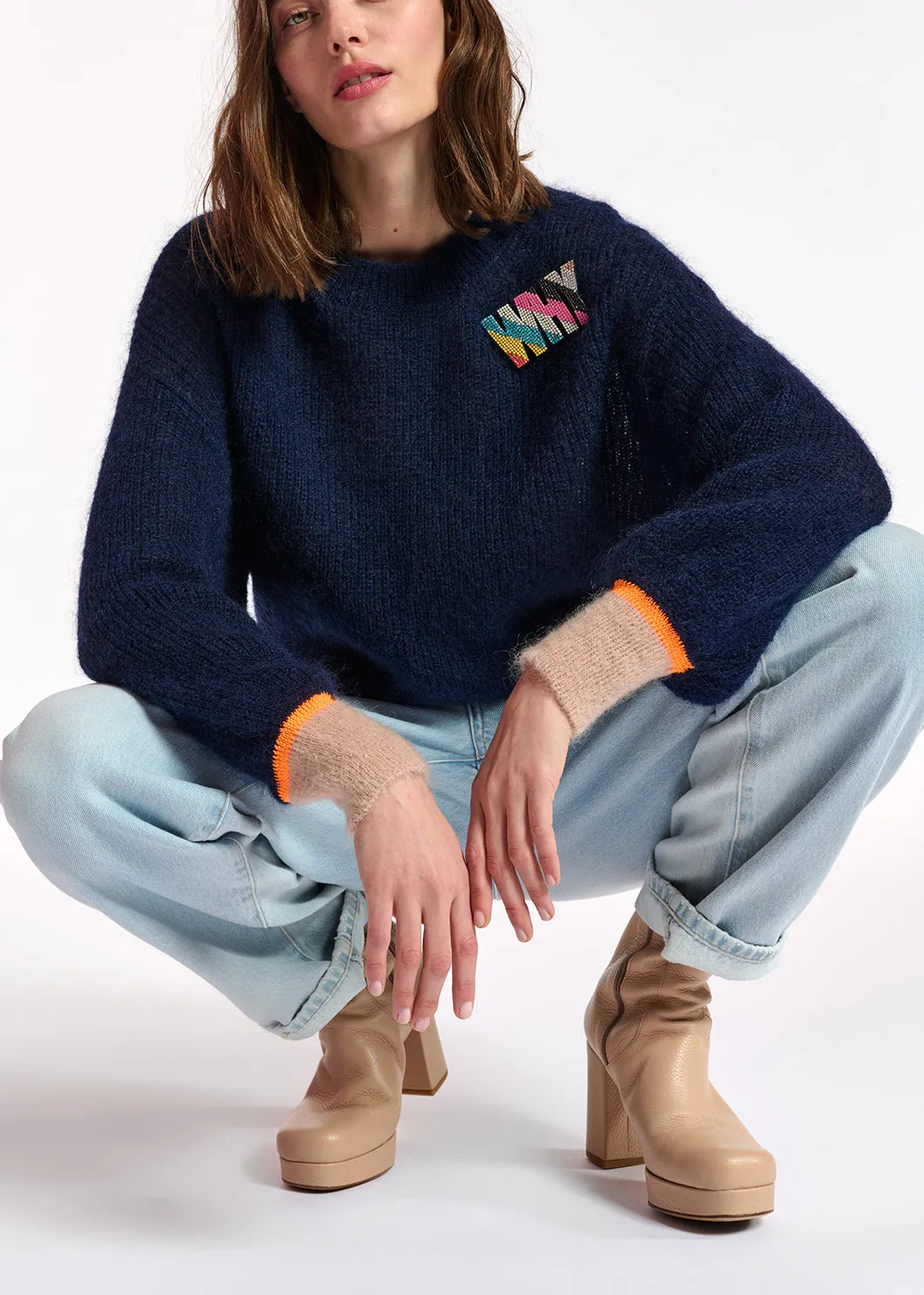 Dark blue mohair-blend knit