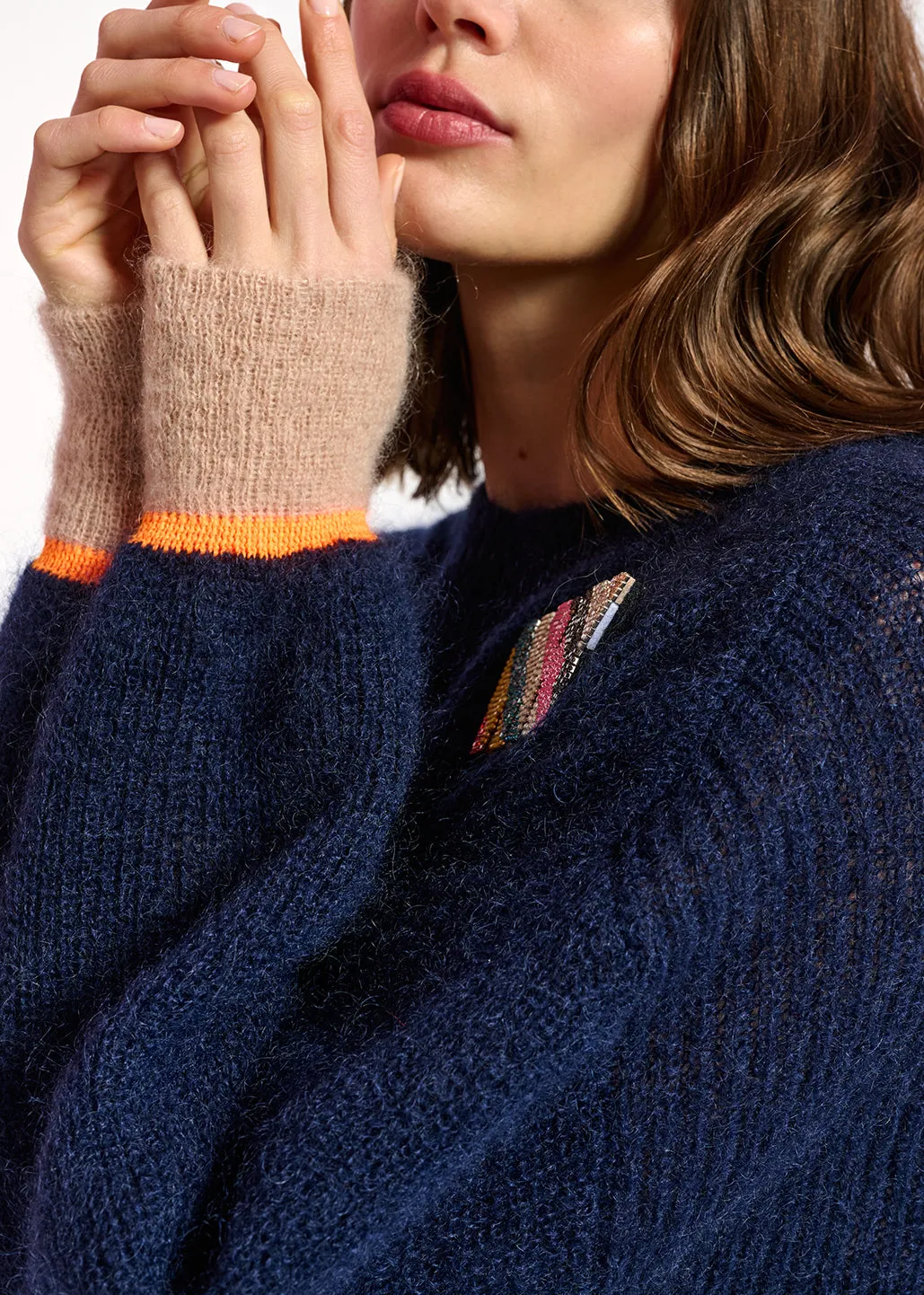 Dark blue mohair-blend knit