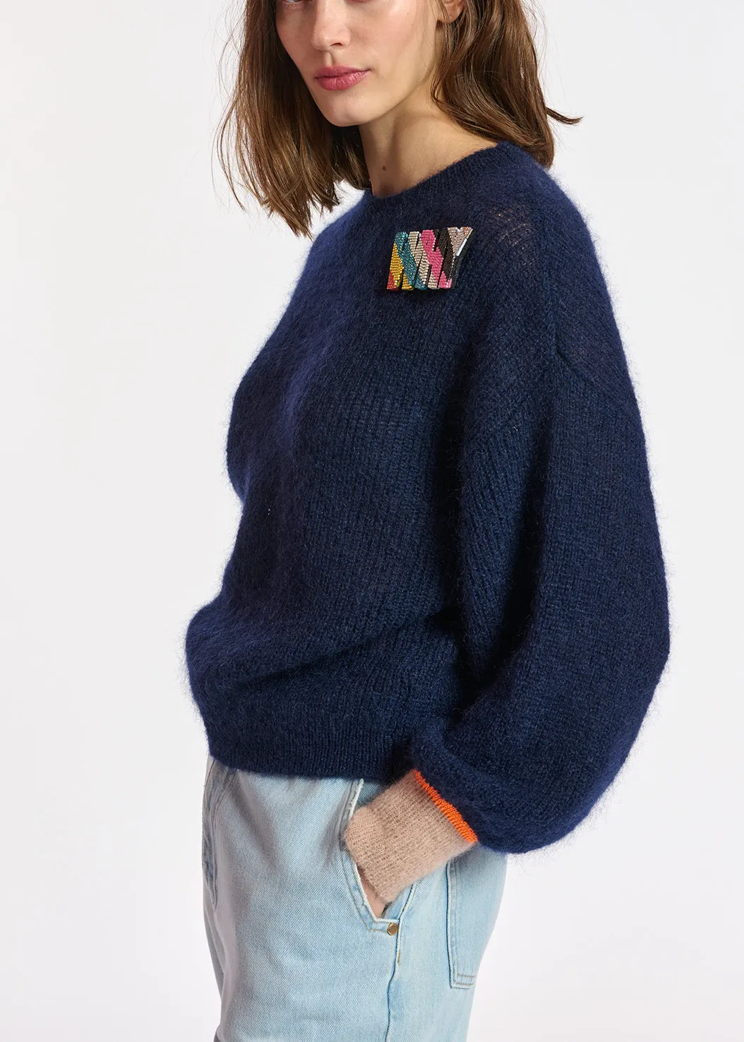 Dark blue mohair-blend knit