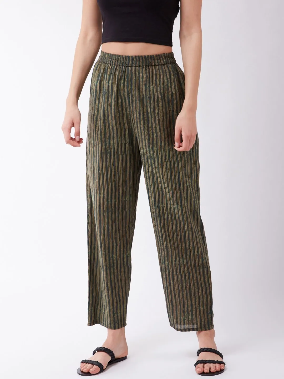Dark Green Striped Pant