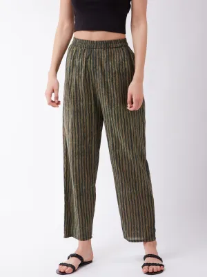 Dark Green Striped Pant