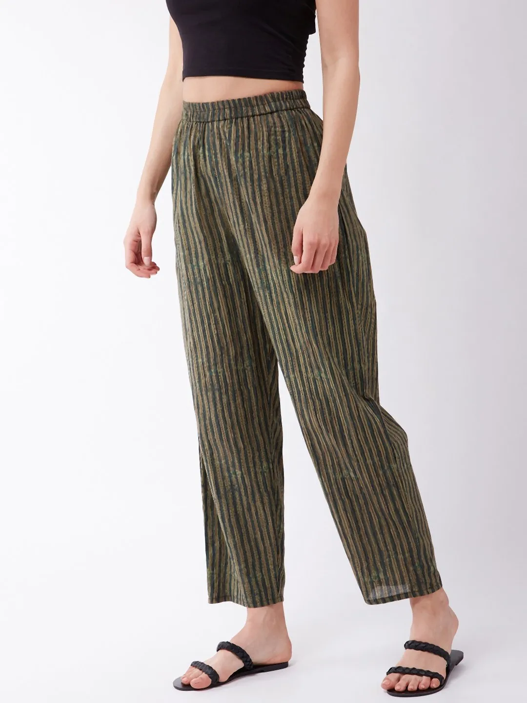 Dark Green Striped Pant