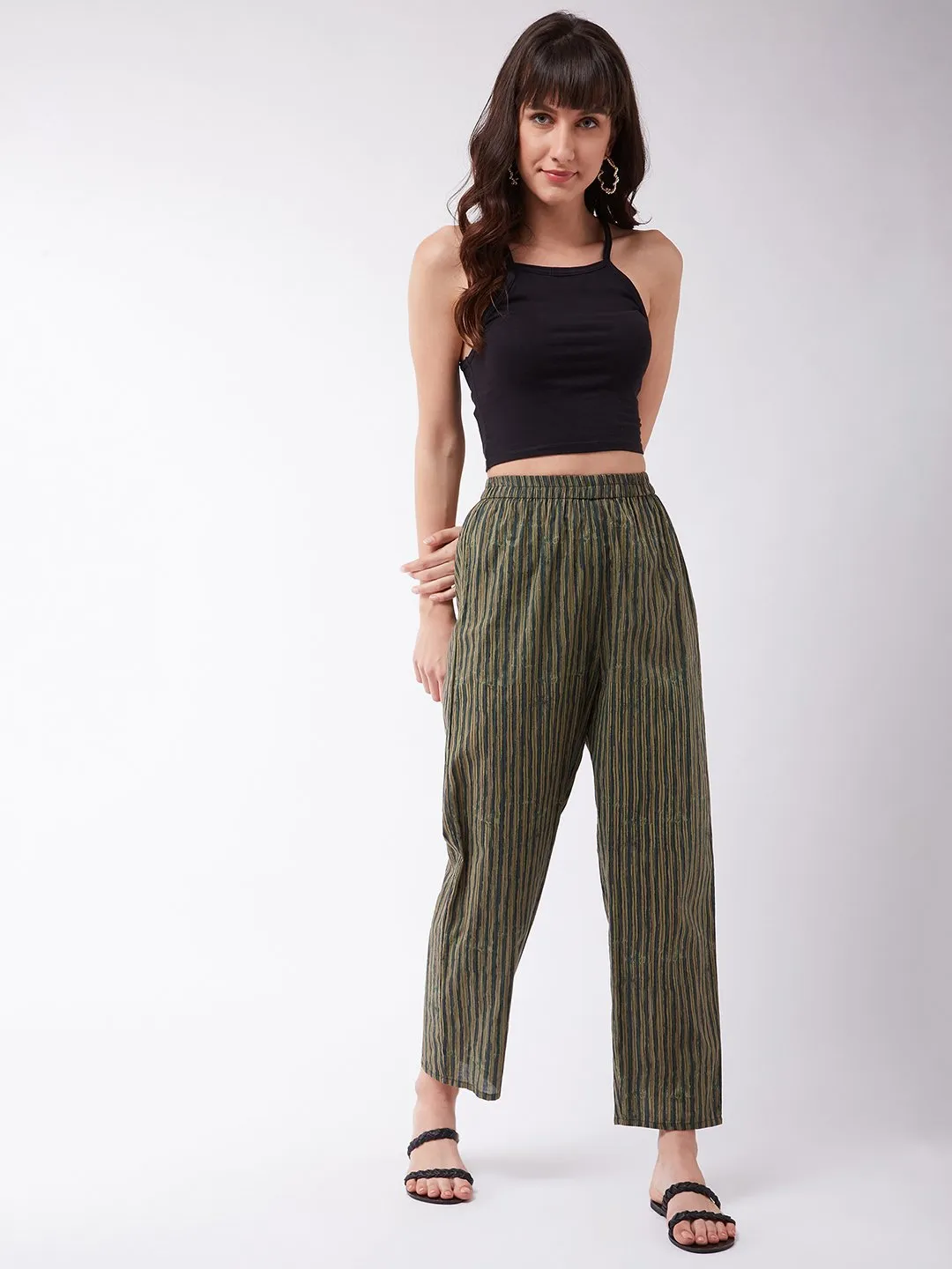 Dark Green Striped Pant