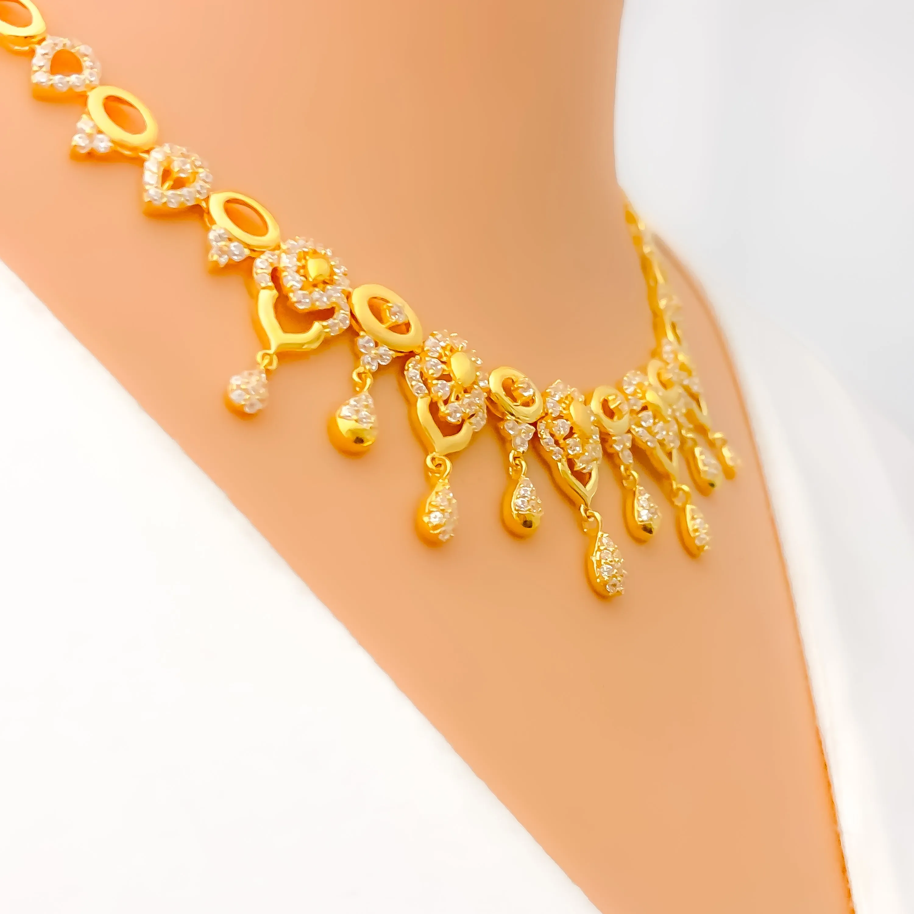 Delicate Floral Drop 22k Gold CZ Necklace Set
