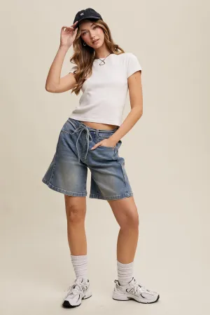 Drawstring Denim Shorts