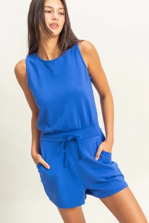 Drawstring Waist Sleeveless Romper