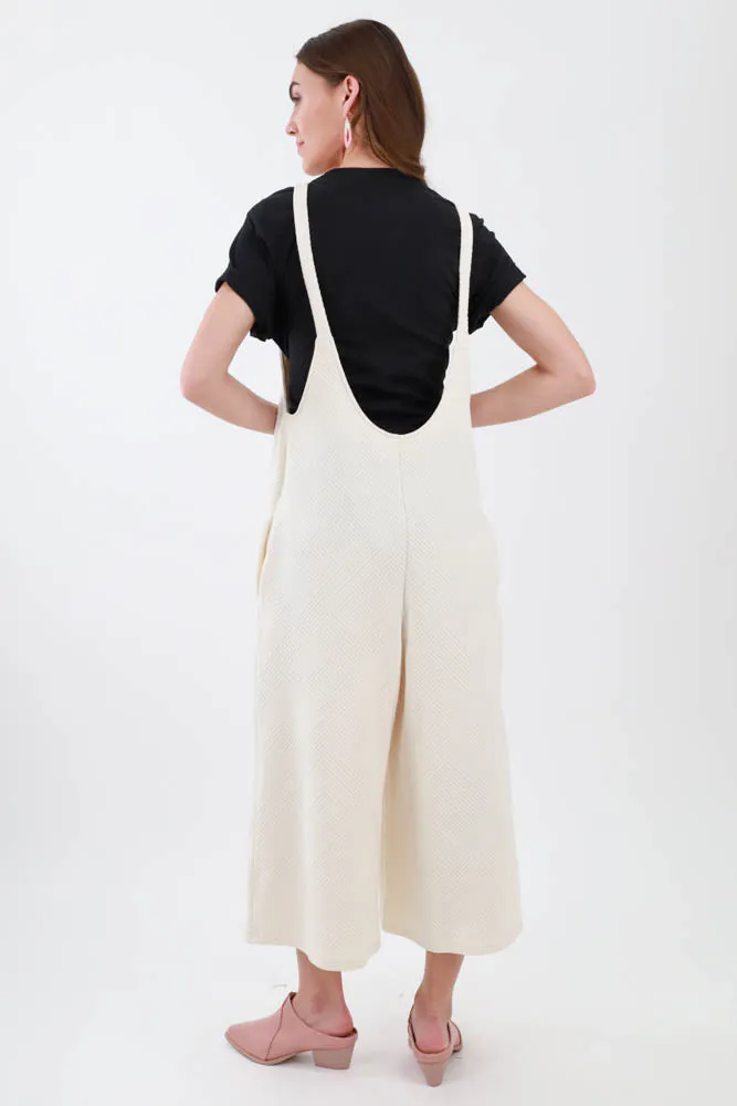 Effortless Cropped Overalls - Cream