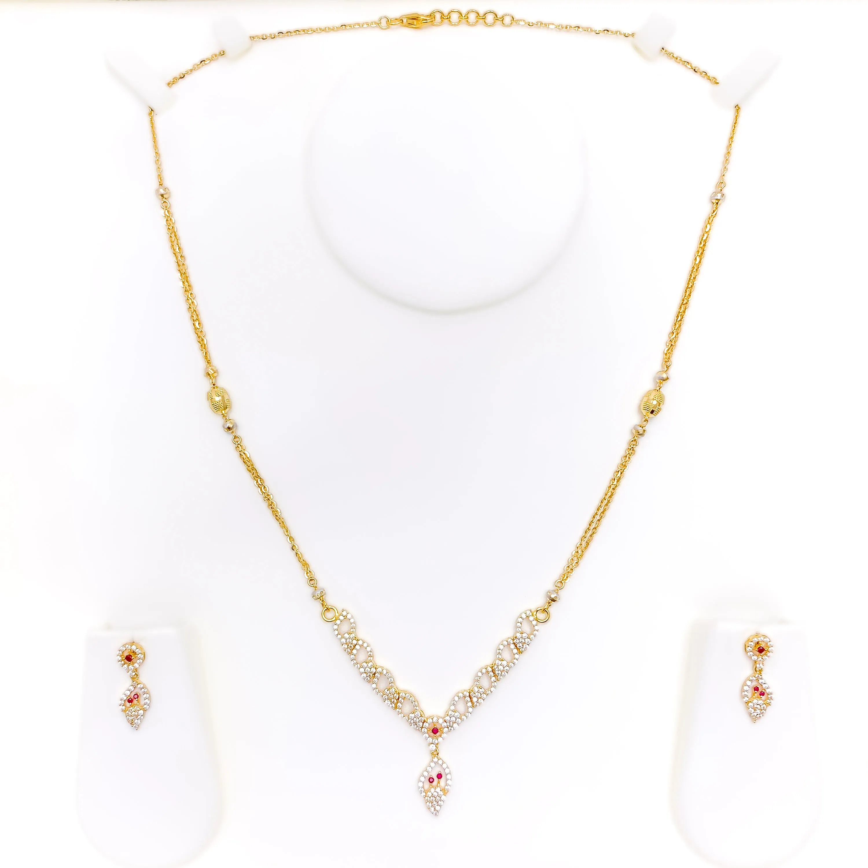 Elegant Sparkling 22k Gold Charming CZ Necklace Set