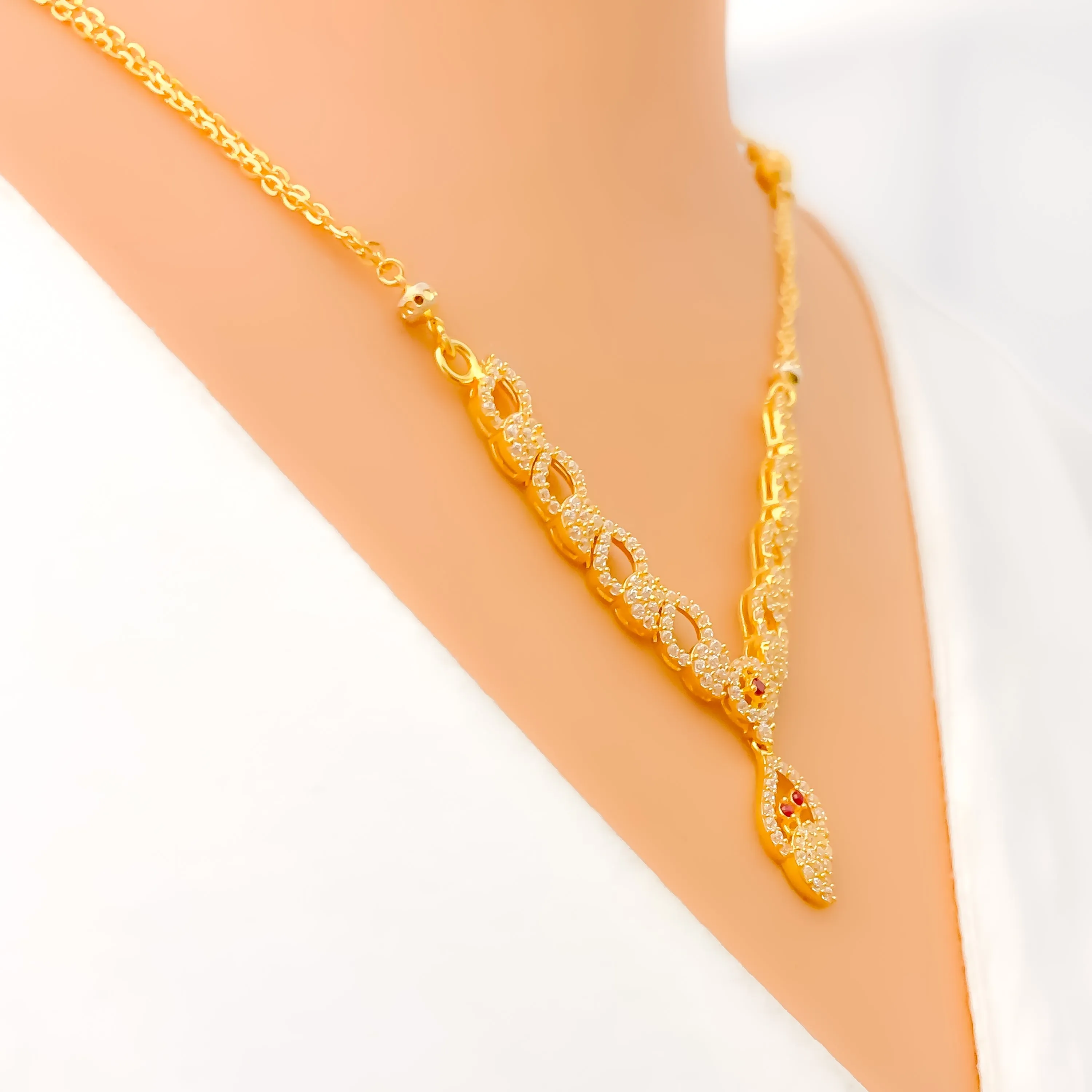 Elegant Sparkling 22k Gold Charming CZ Necklace Set