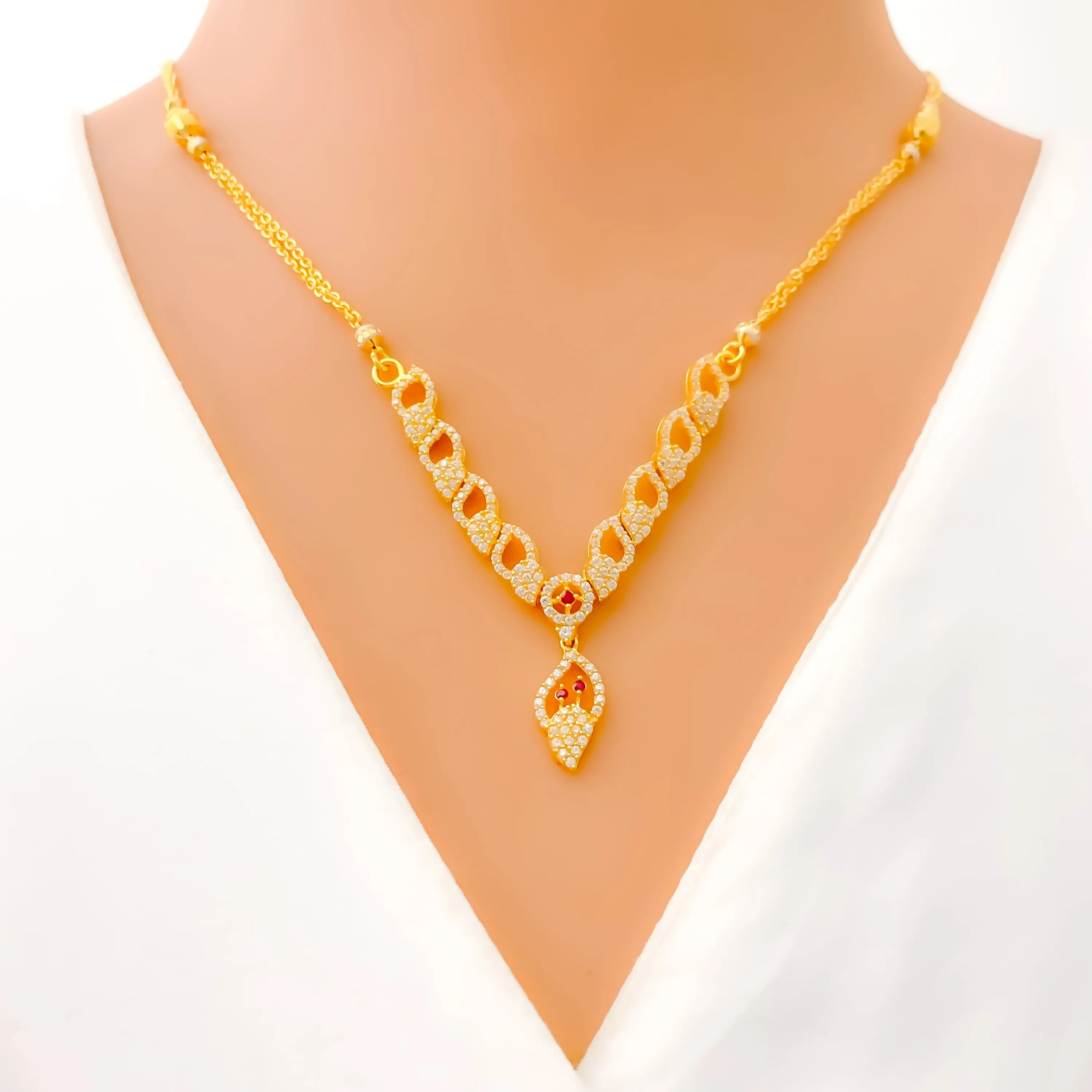 Elegant Sparkling 22k Gold Charming CZ Necklace Set