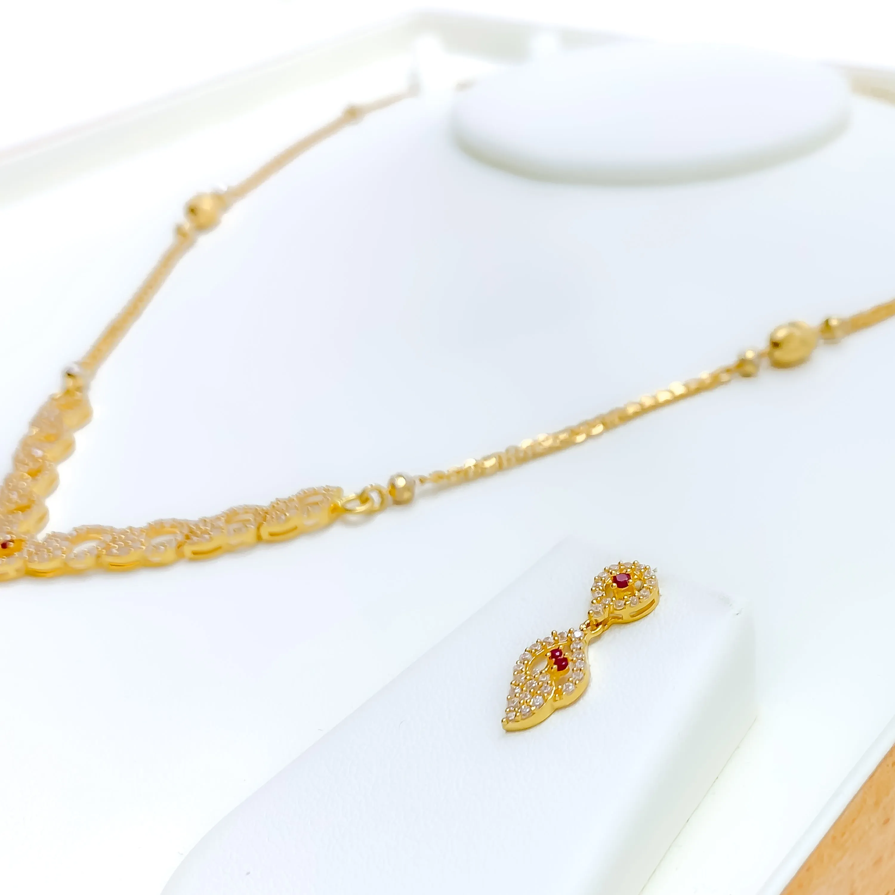 Elegant Sparkling 22k Gold Charming CZ Necklace Set