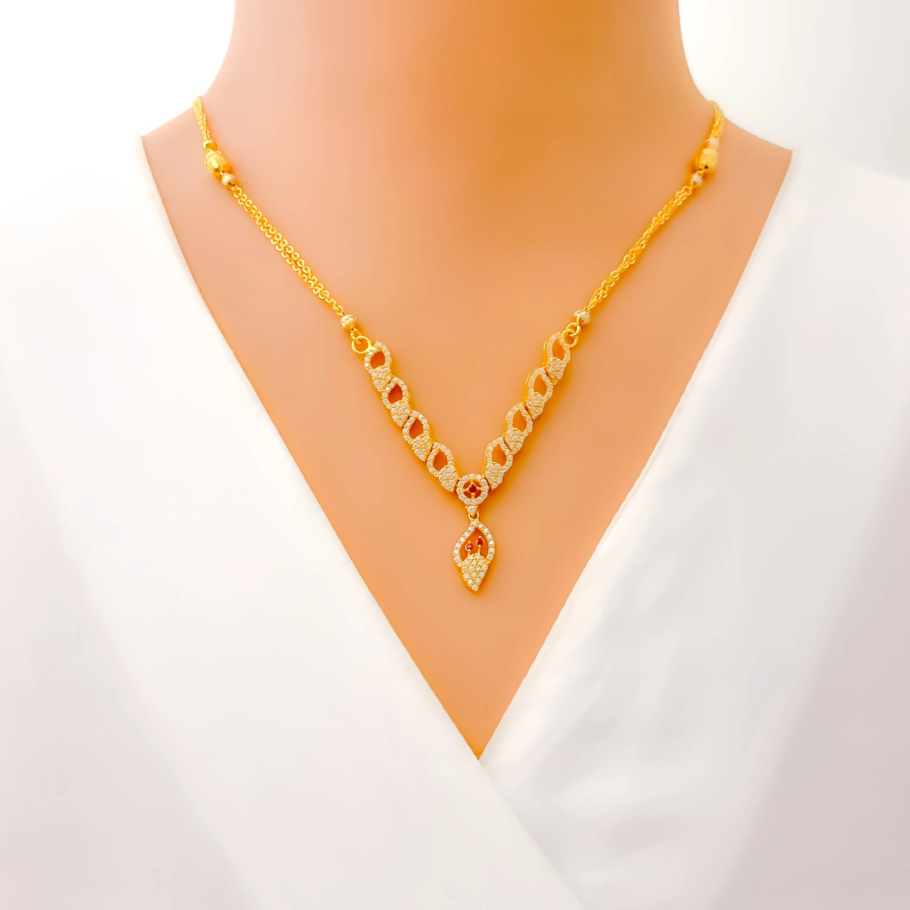 Elegant Sparkling 22k Gold Charming CZ Necklace Set