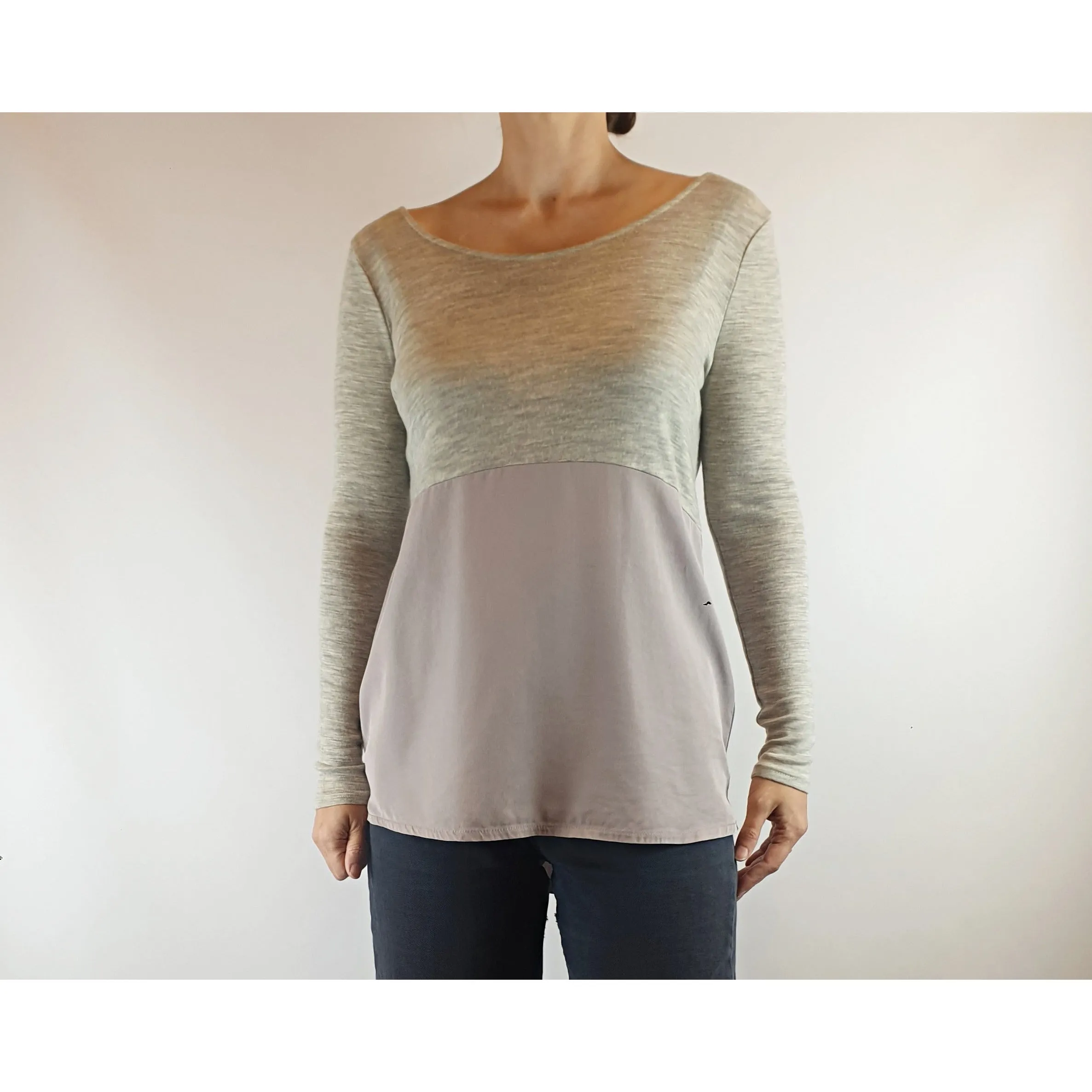 Elk top long sleeve top with split grey wool/lavendar tencil size XS (fits sizes 6-8)