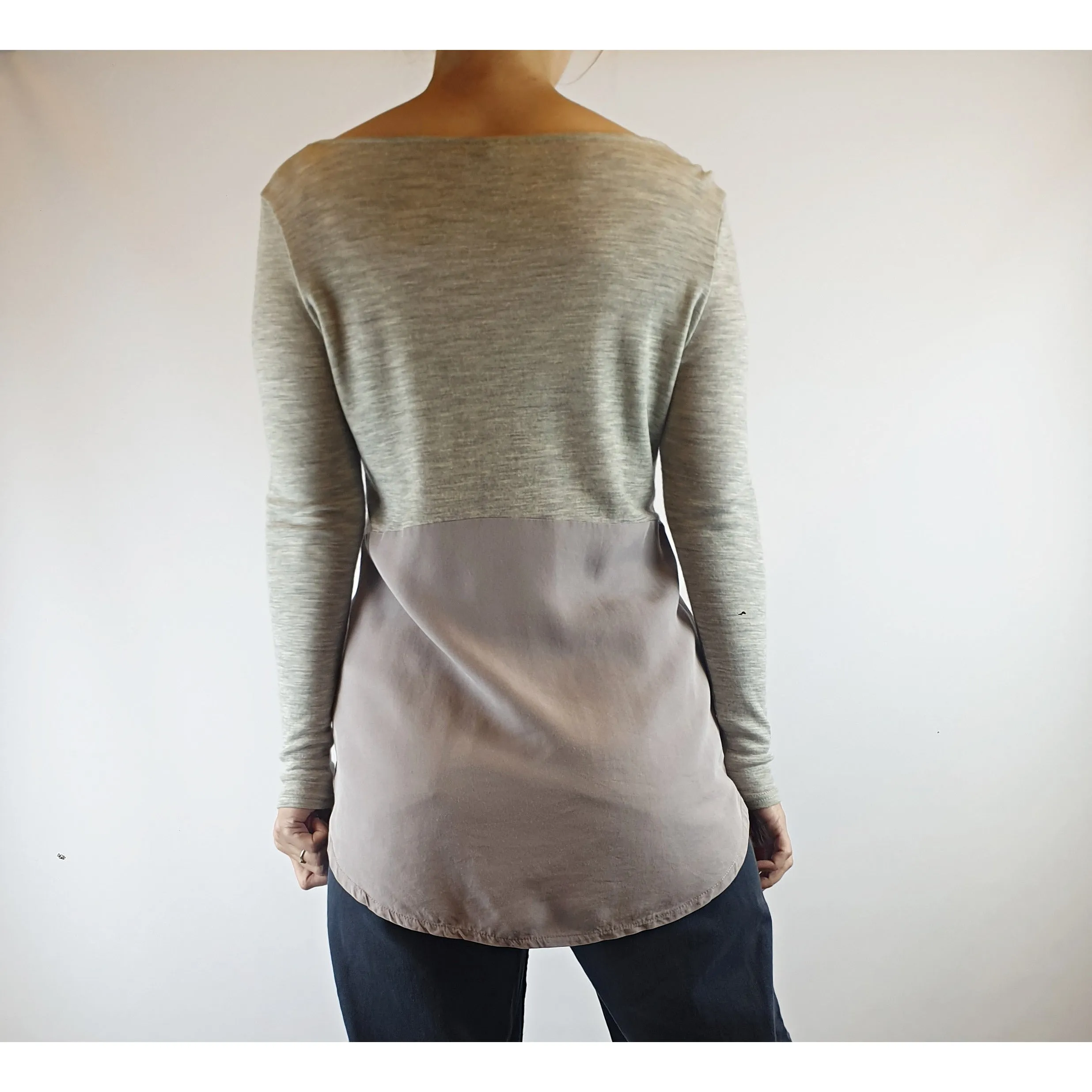Elk top long sleeve top with split grey wool/lavendar tencil size XS (fits sizes 6-8)
