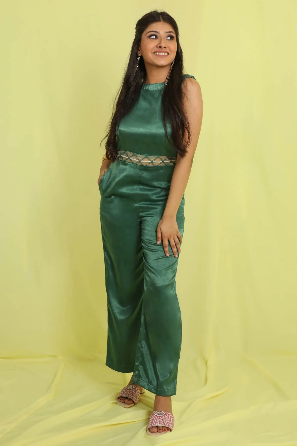 Emerald Green Boat Neck Jumpsuit