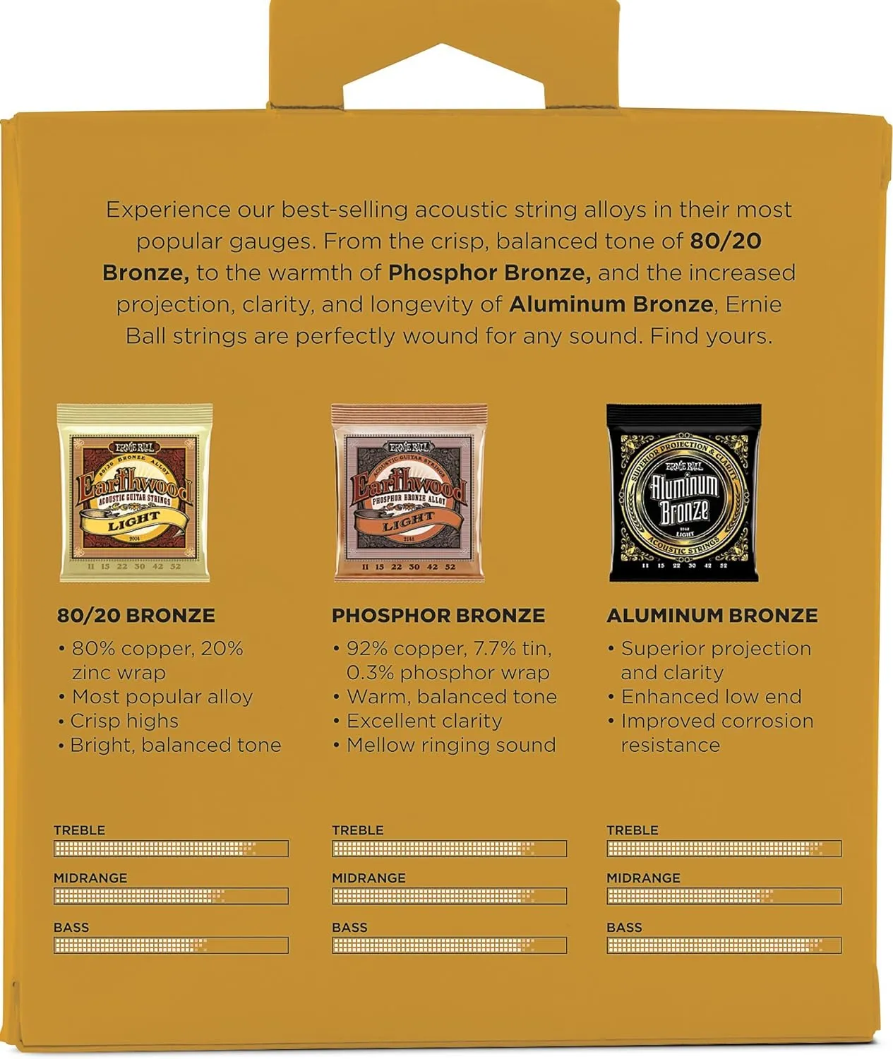 Ernie Ball 3314 Acoustic Guitar Strings Tone Pack, Light 11 - 52, 3 Sets