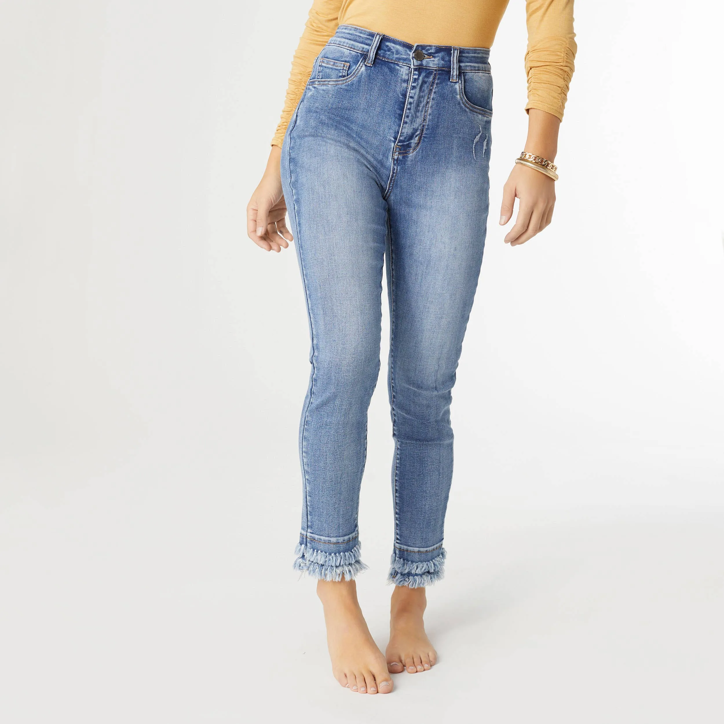 EverStretch High Rise Skinny Ankle with Double Fringe Bottom