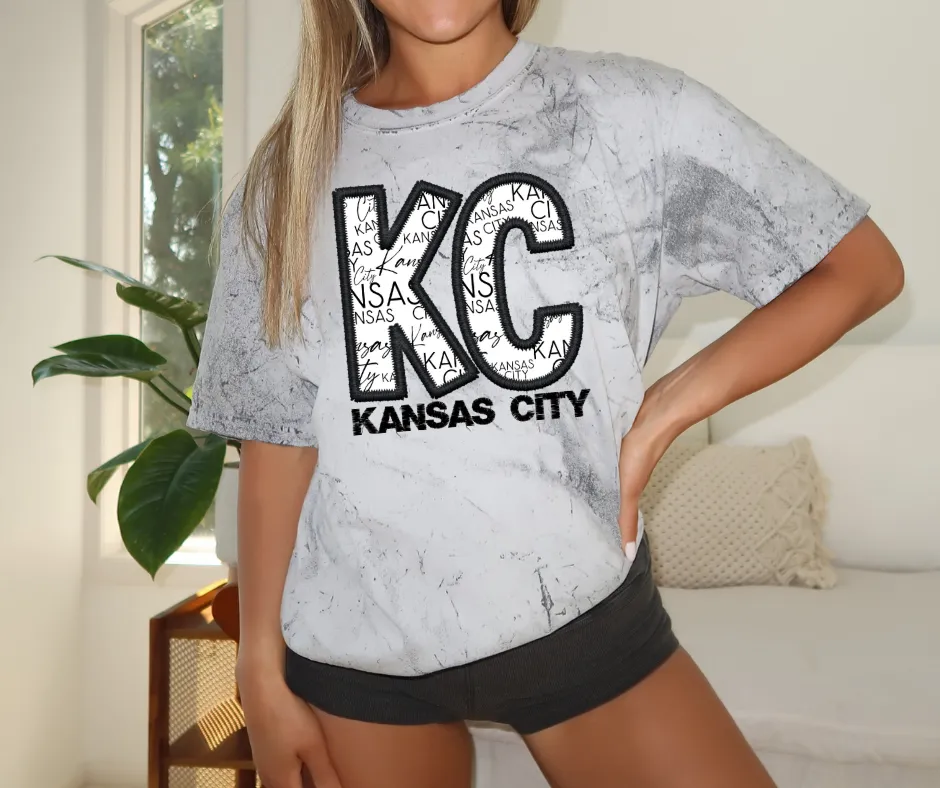 Faux Black Embroidered Kansas City Grey Tie Dye Tee