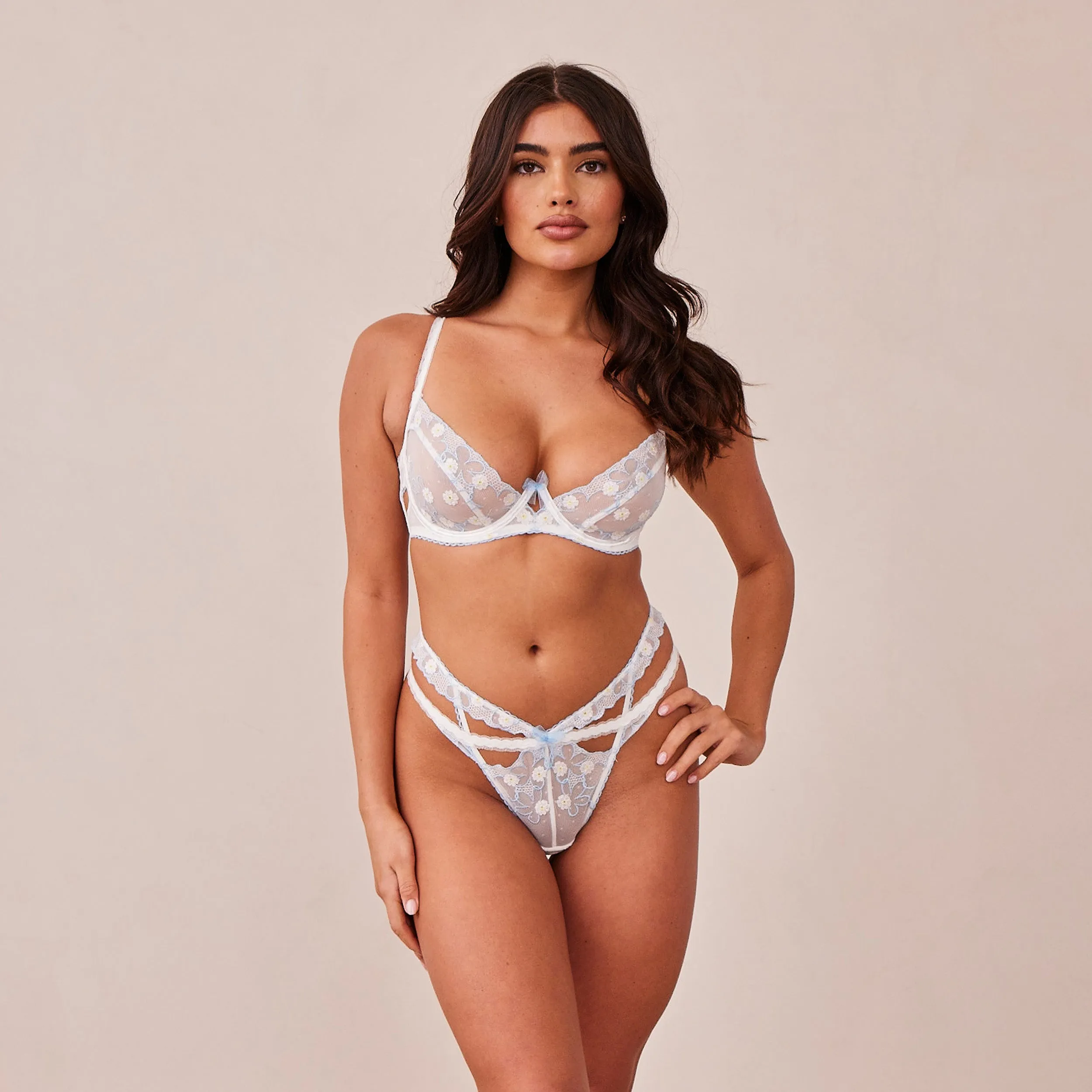 Fleur Balcony Soutien-Gorge - Blanc et Bleu