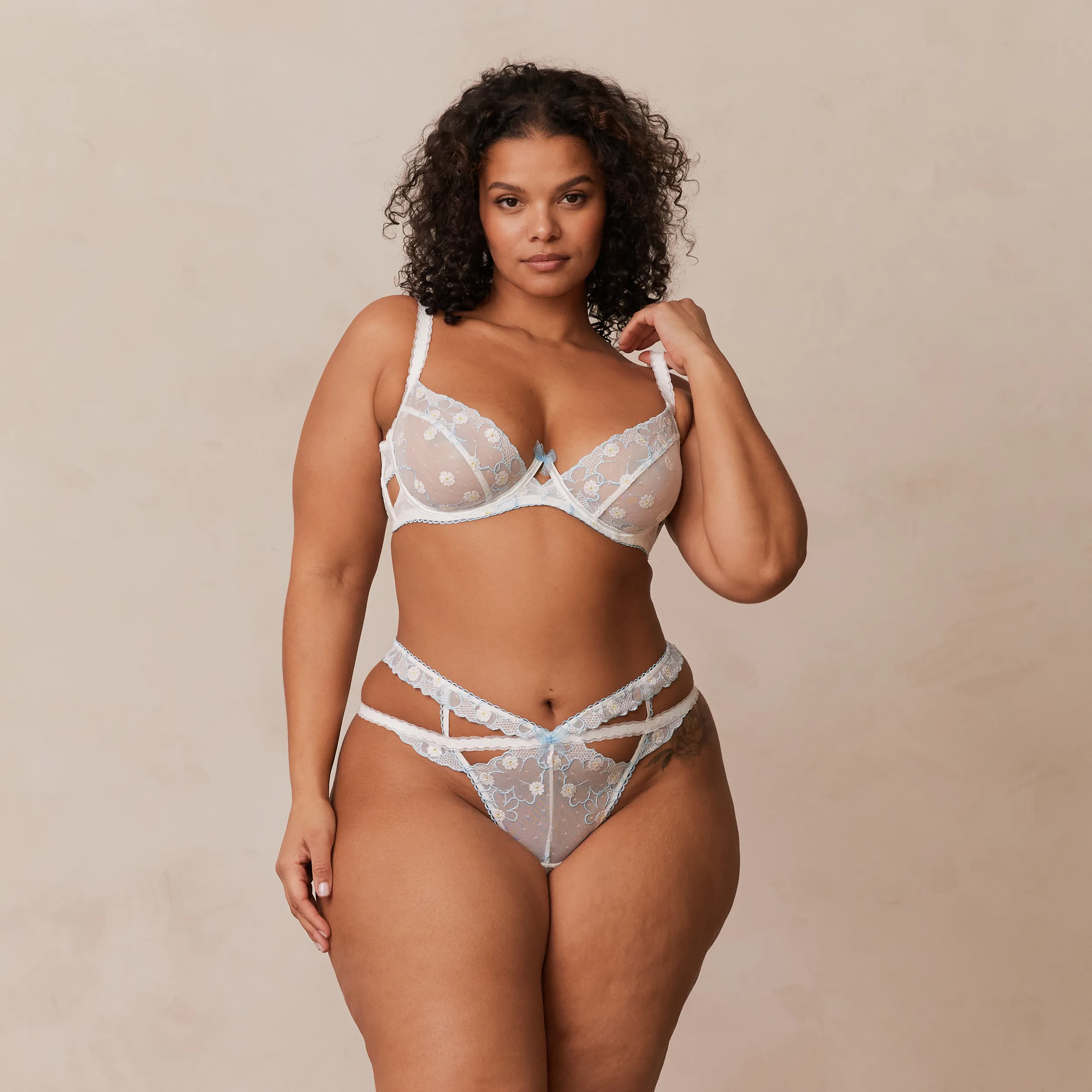 Fleur Balcony Soutien-Gorge - Blanc et Bleu