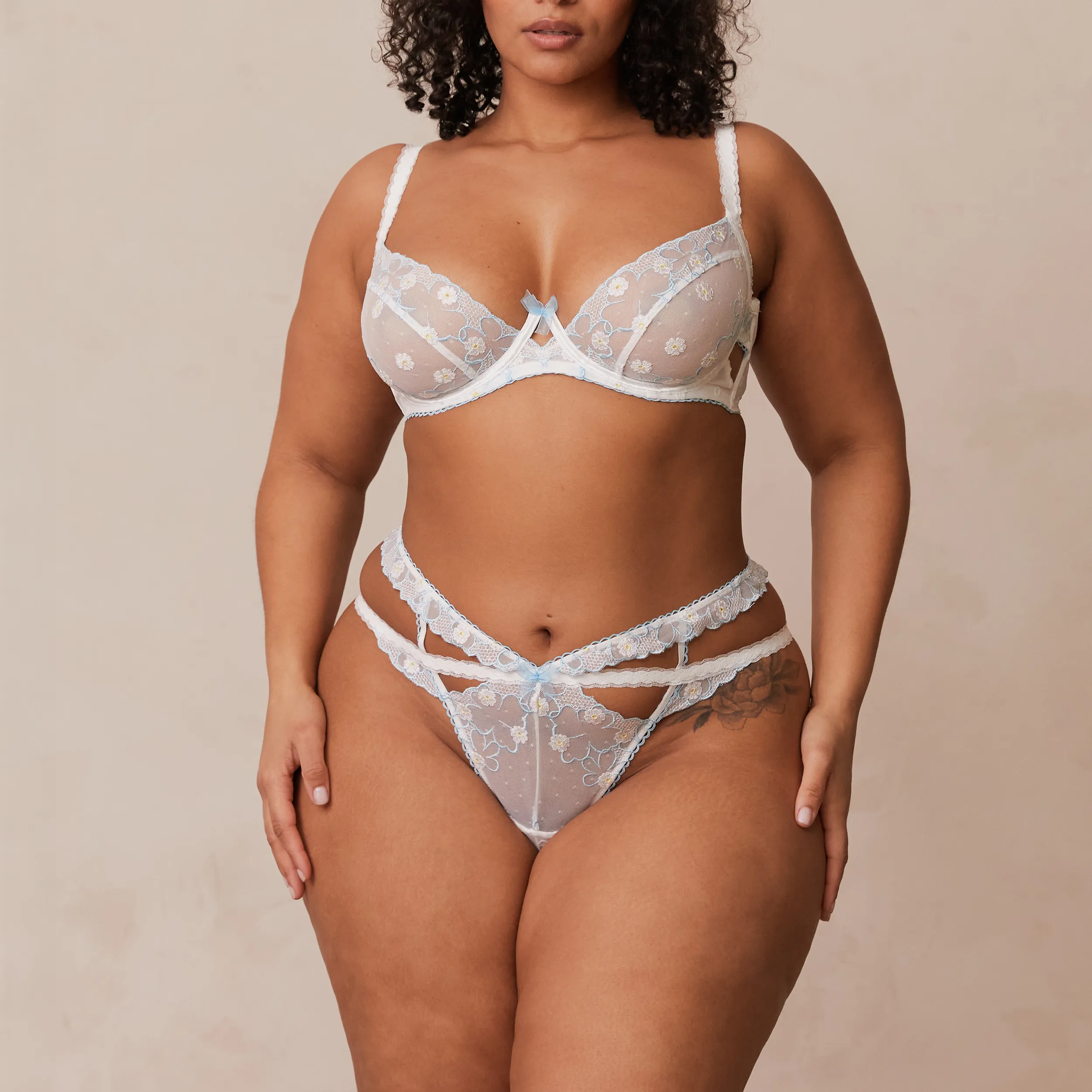 Fleur Balcony Soutien-Gorge - Blanc et Bleu