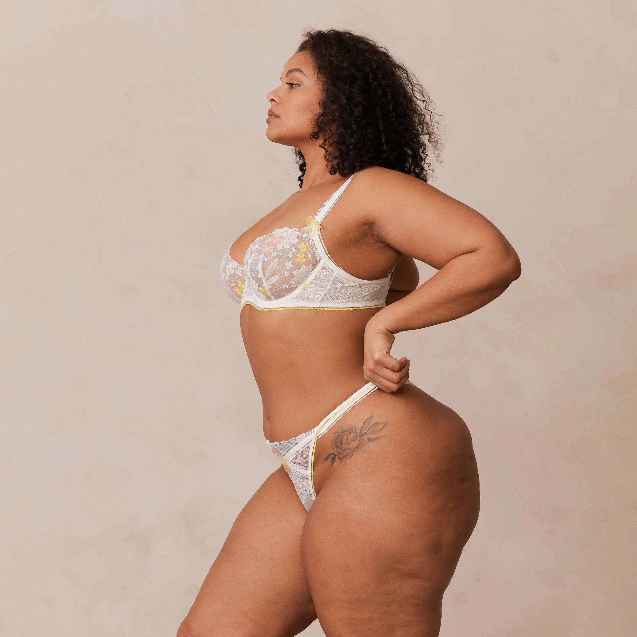 Fleur Balcony Soutien-Gorge - Blanc et Jaune