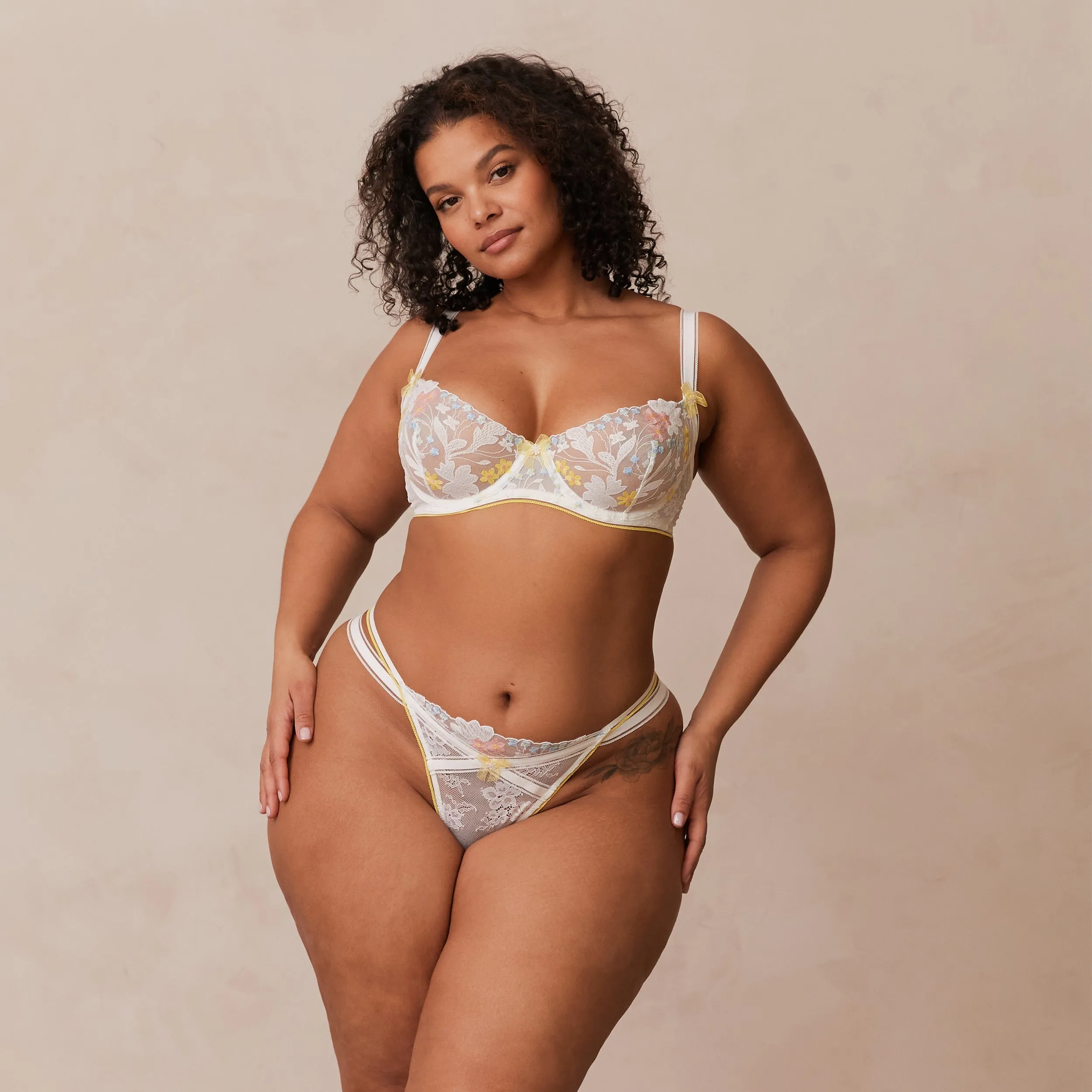 Fleur Balcony Soutien-Gorge - Blanc et Jaune