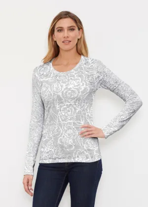 Freehand Floral Grey (7605) ~ Thermal Long Sleeve Crew Shirt
