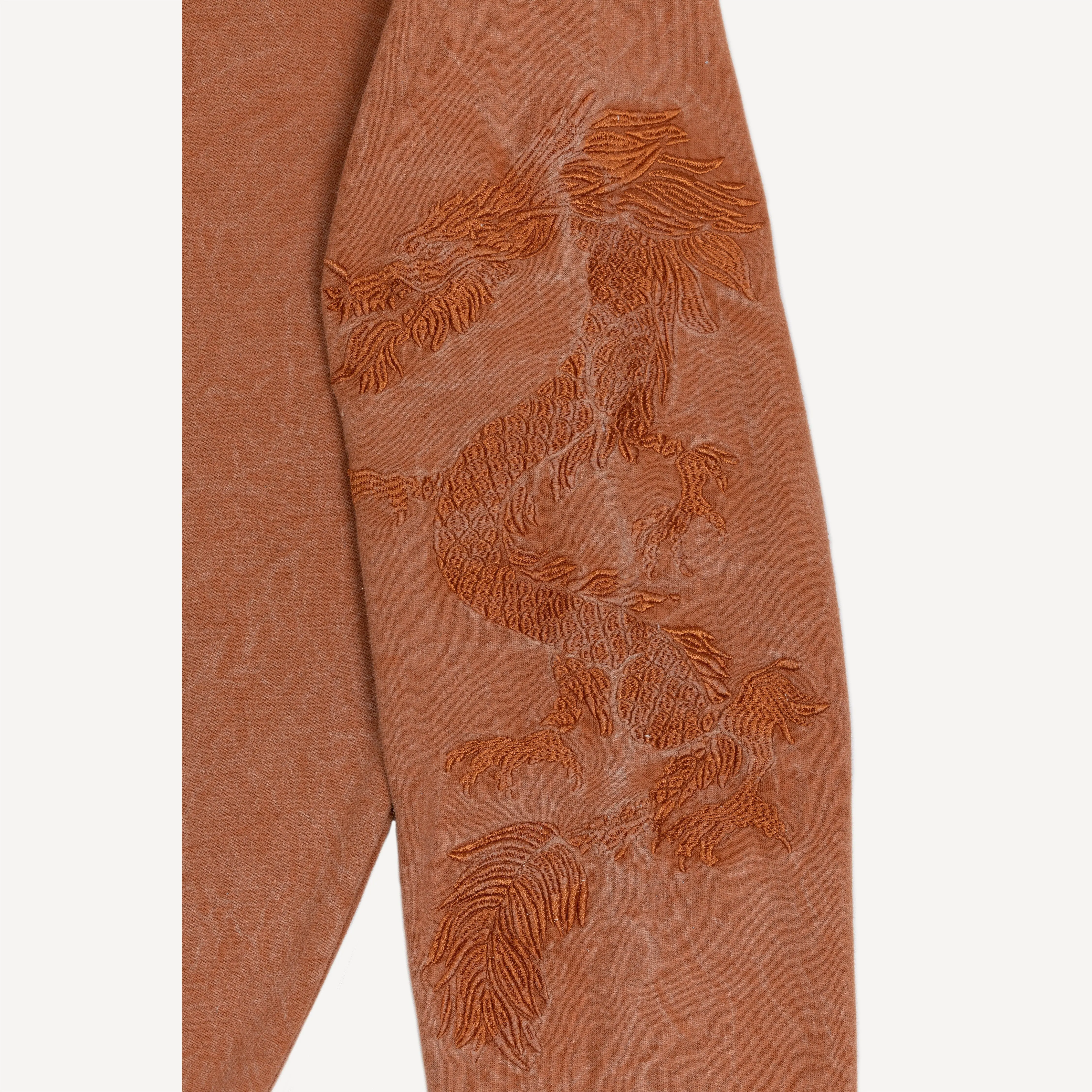 Gender Neutral Crushed Washed Fleece Crewneck with Luxury Embroidery - Amber Brown / Kanji US Dollar