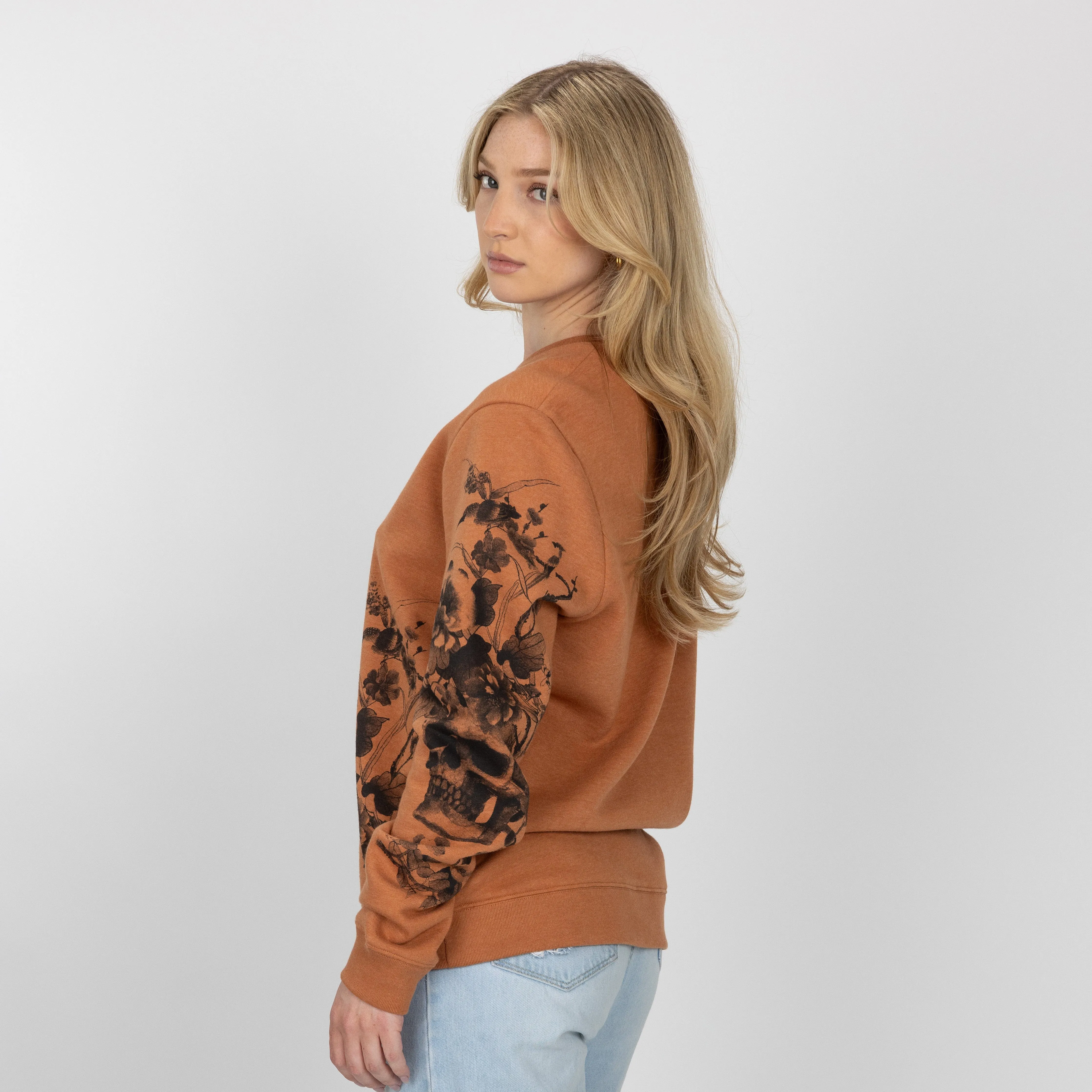 Gender Neutral Graphic Wraparound Crewneck Sweatshirt - Amber Brown / Move Forward