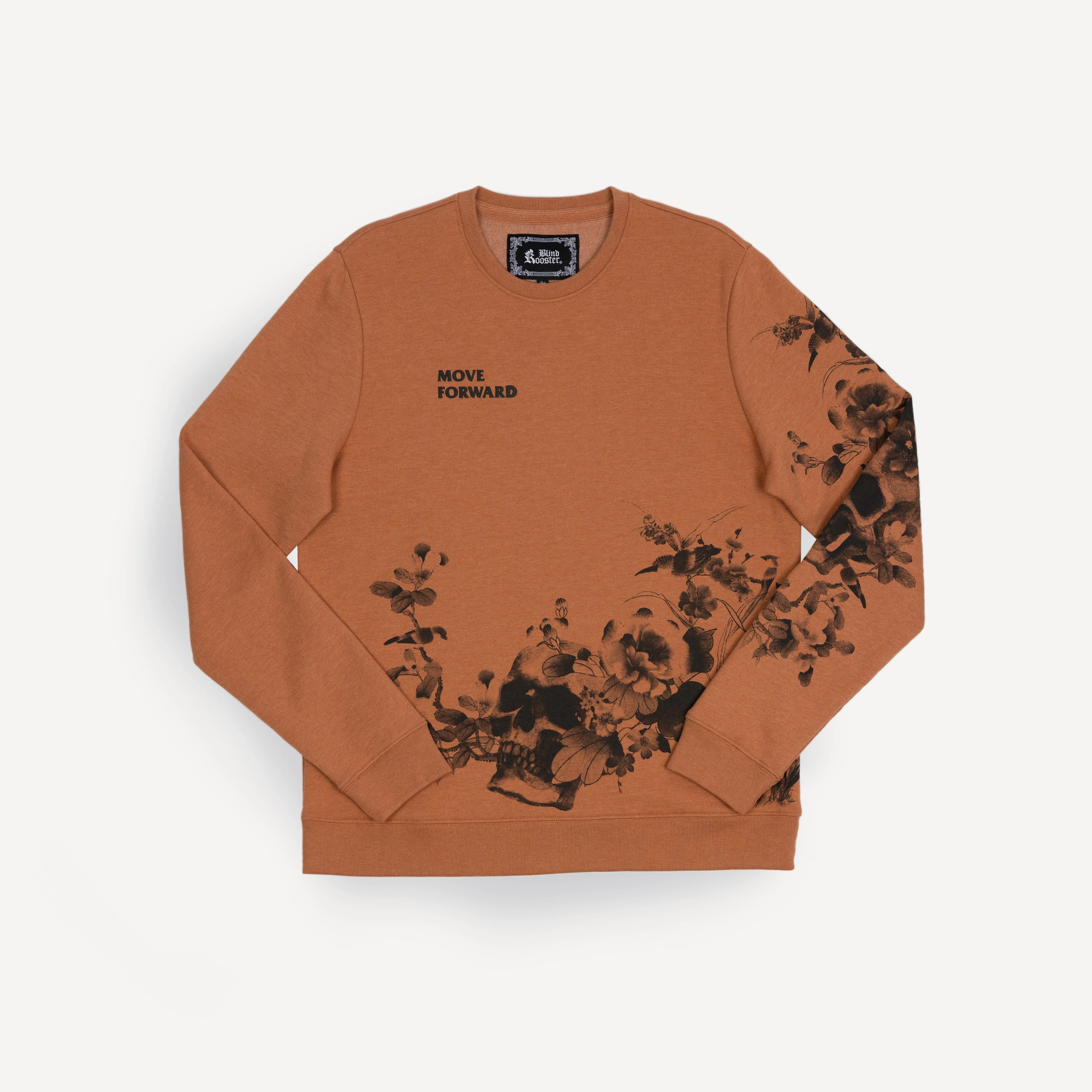 Gender Neutral Graphic Wraparound Crewneck Sweatshirt - Amber Brown / Move Forward
